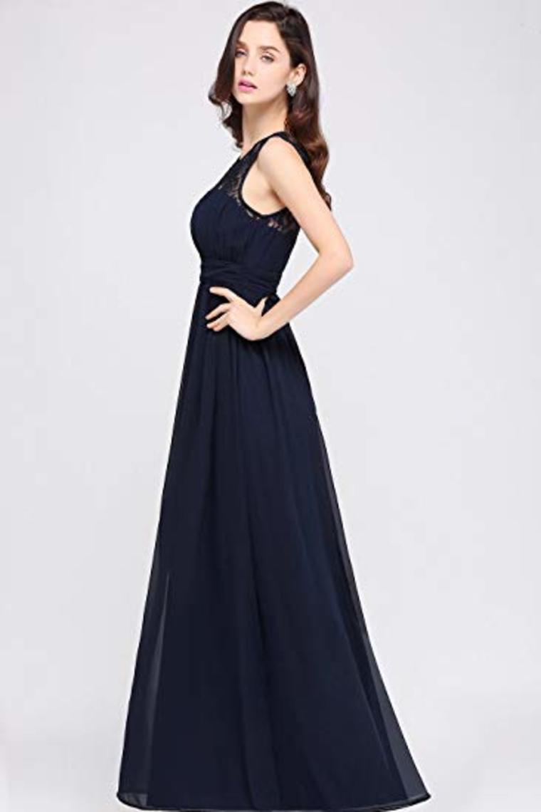 Elegant Chip A-Line Chiffon Evening Bridesmaid Ball Gown Long Dress