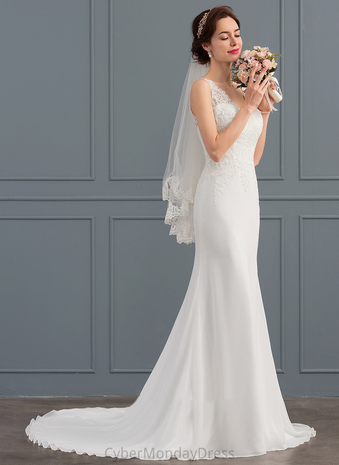 Train Chiffon Lace Trumpet/Mermaid Naima Wedding Dresses V-neck Court Dress Wedding