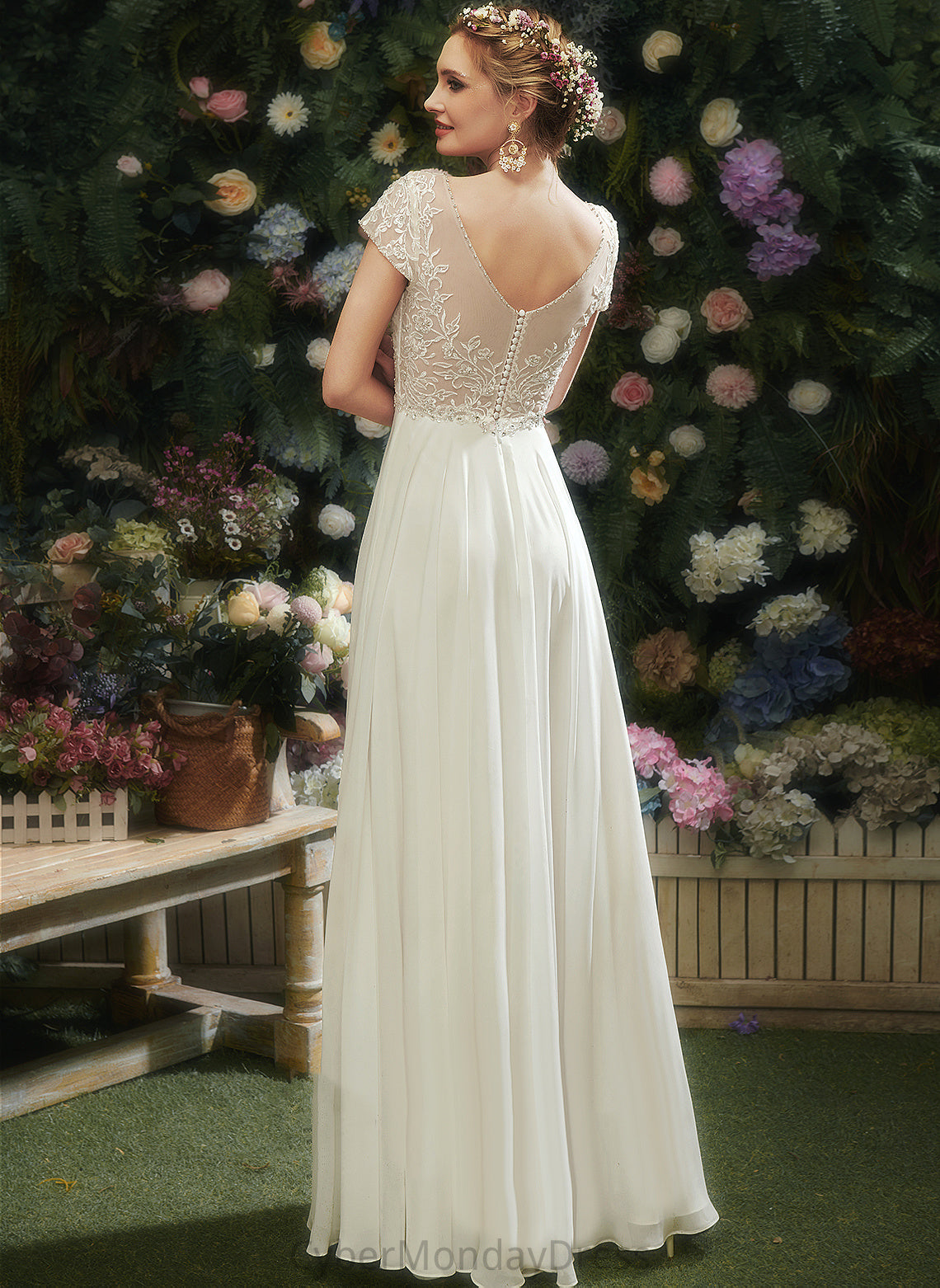 Chiffon Floor-Length Wedding With Lace V-neck Wedding Dresses A-Line Sequins Beading Dress Jazlynn