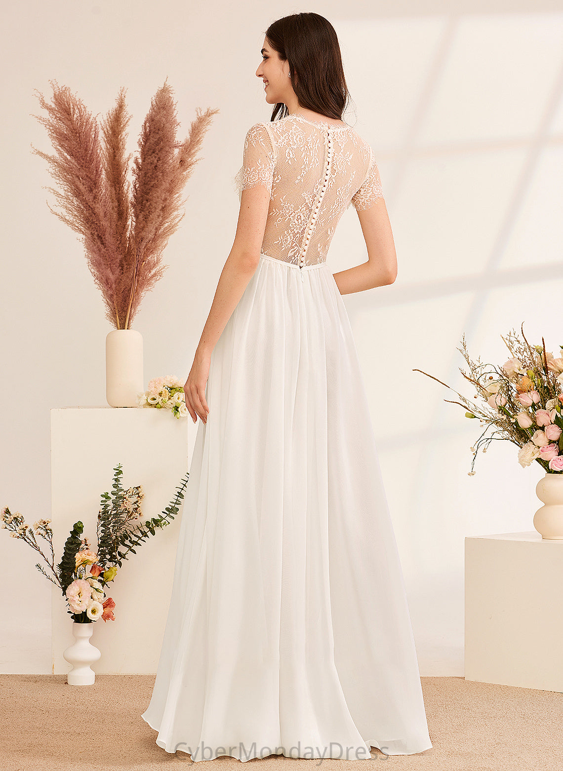 Ruffle With Wedding Dresses Ida Floor-Length A-Line Wedding V-neck Dress