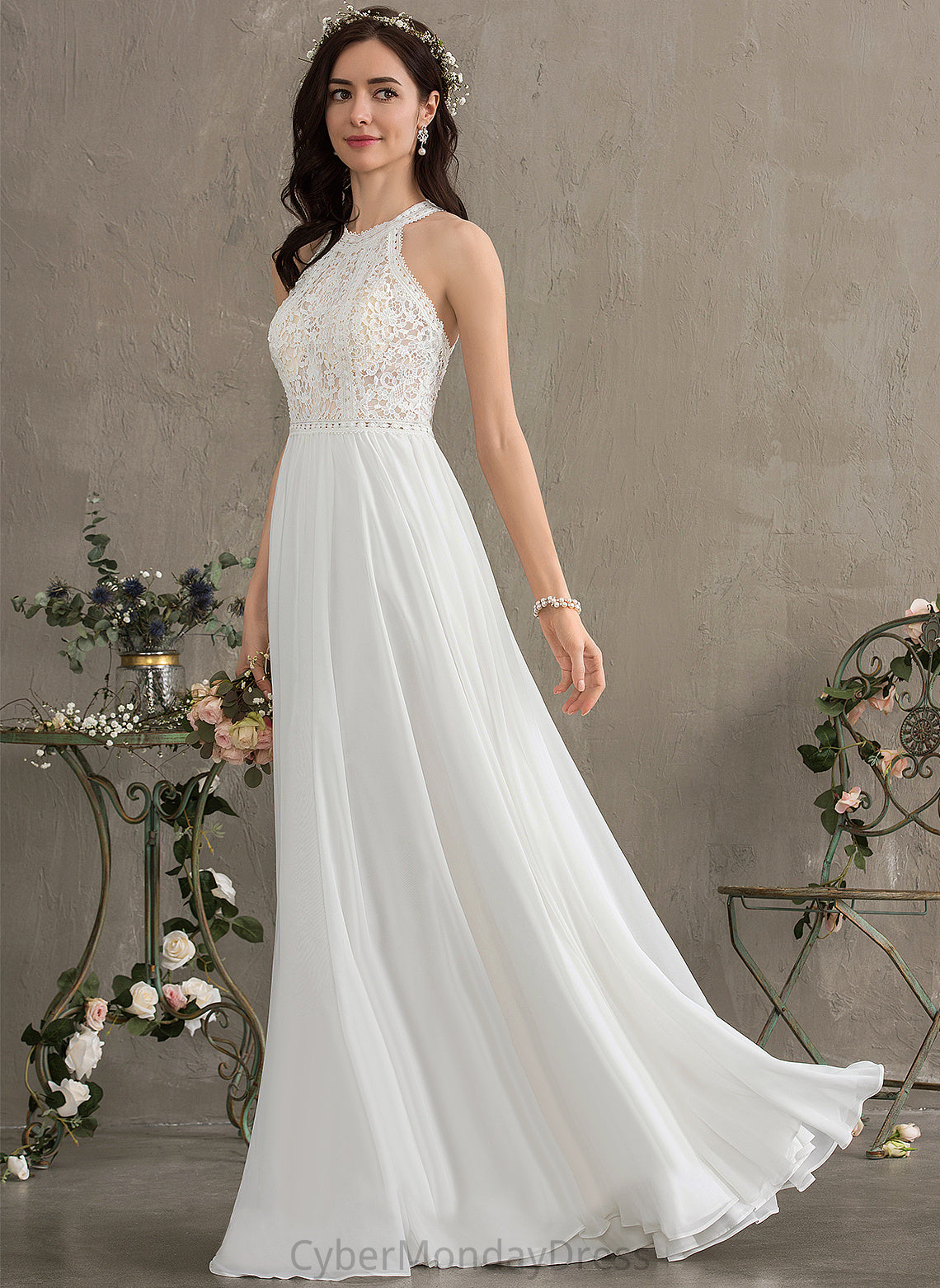 Wedding Dresses A-Line Chiffon Dress Wedding Floor-Length Lace Fatima