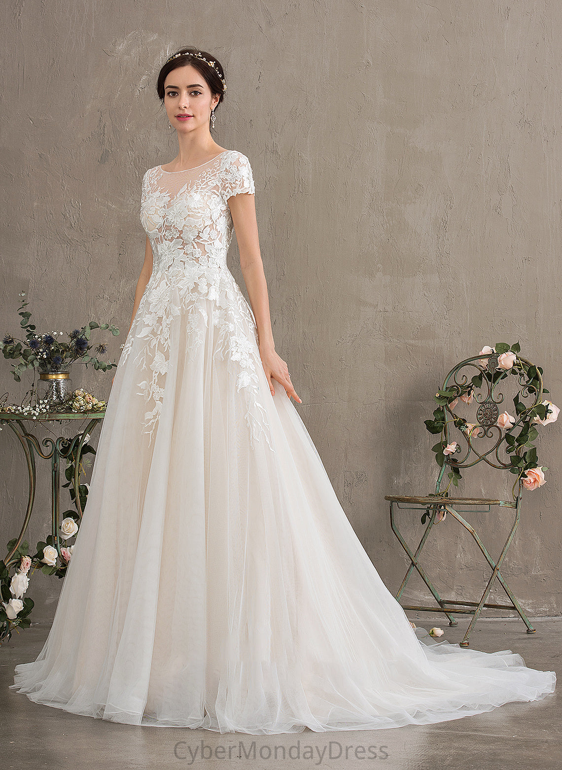 Illusion Dress Wedding Ball-Gown/Princess Tulle Court Wedding Dresses Alyson Train