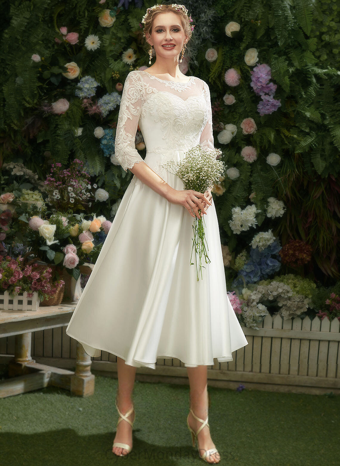 Dress A-Line Lace Tea-Length Gladys Wedding Dresses Illusion Satin Wedding