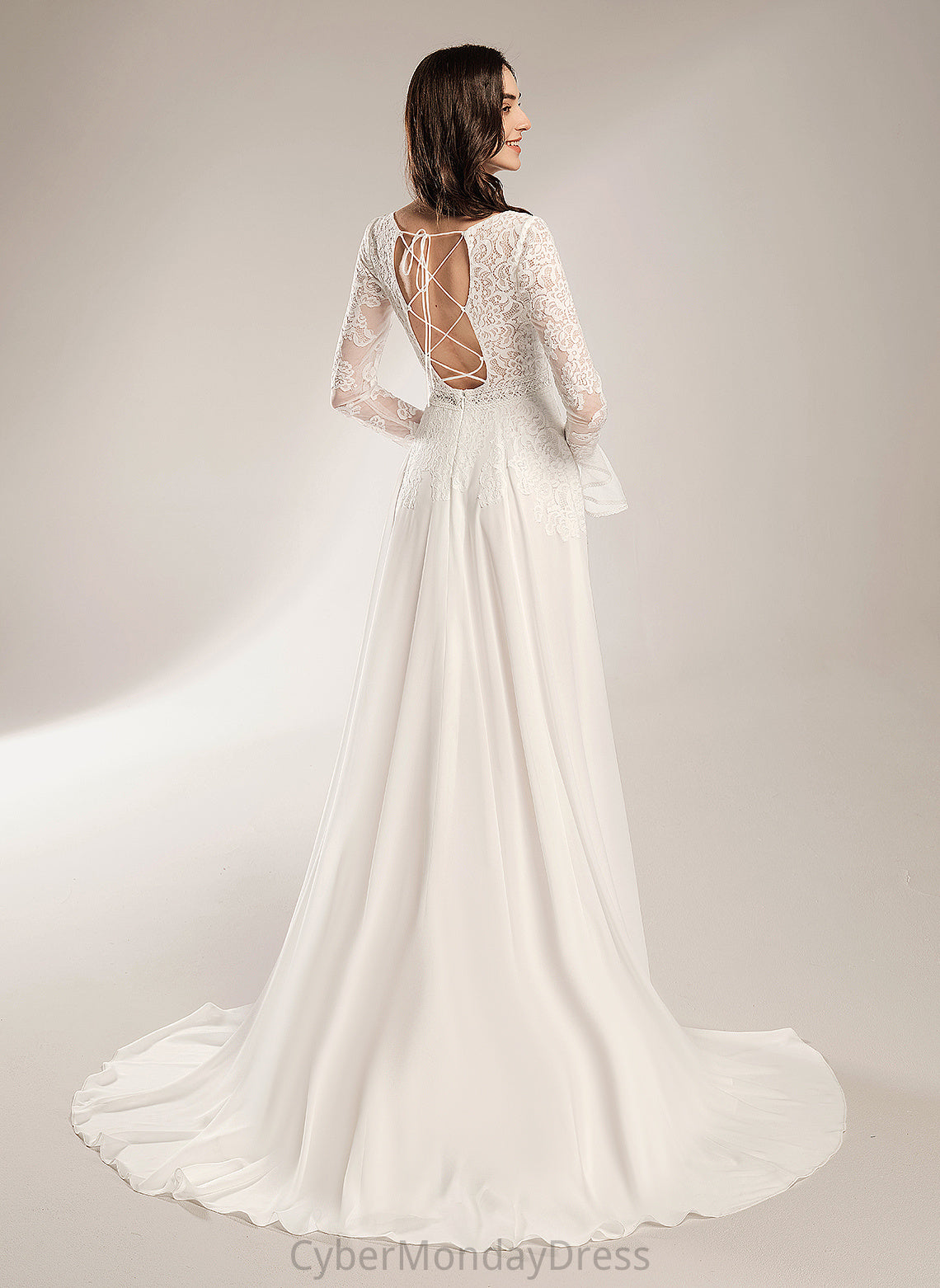 Dress Court A-Line Wedding Dresses Lace Train With V-neck Kassandra Chiffon Wedding Ruffle