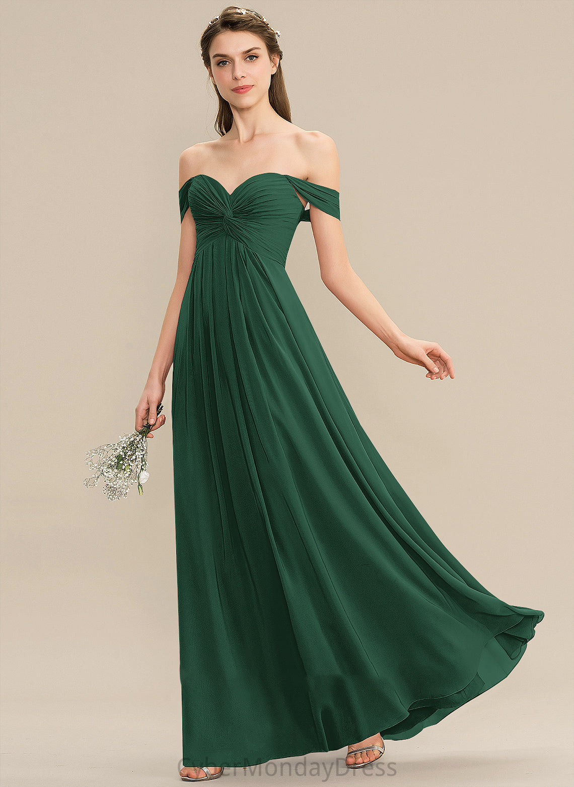 Embellishment Length Neckline Floor-Length Fabric Silhouette Ruffle A-Line Off-the-Shoulder Shyann Bridesmaid Dresses