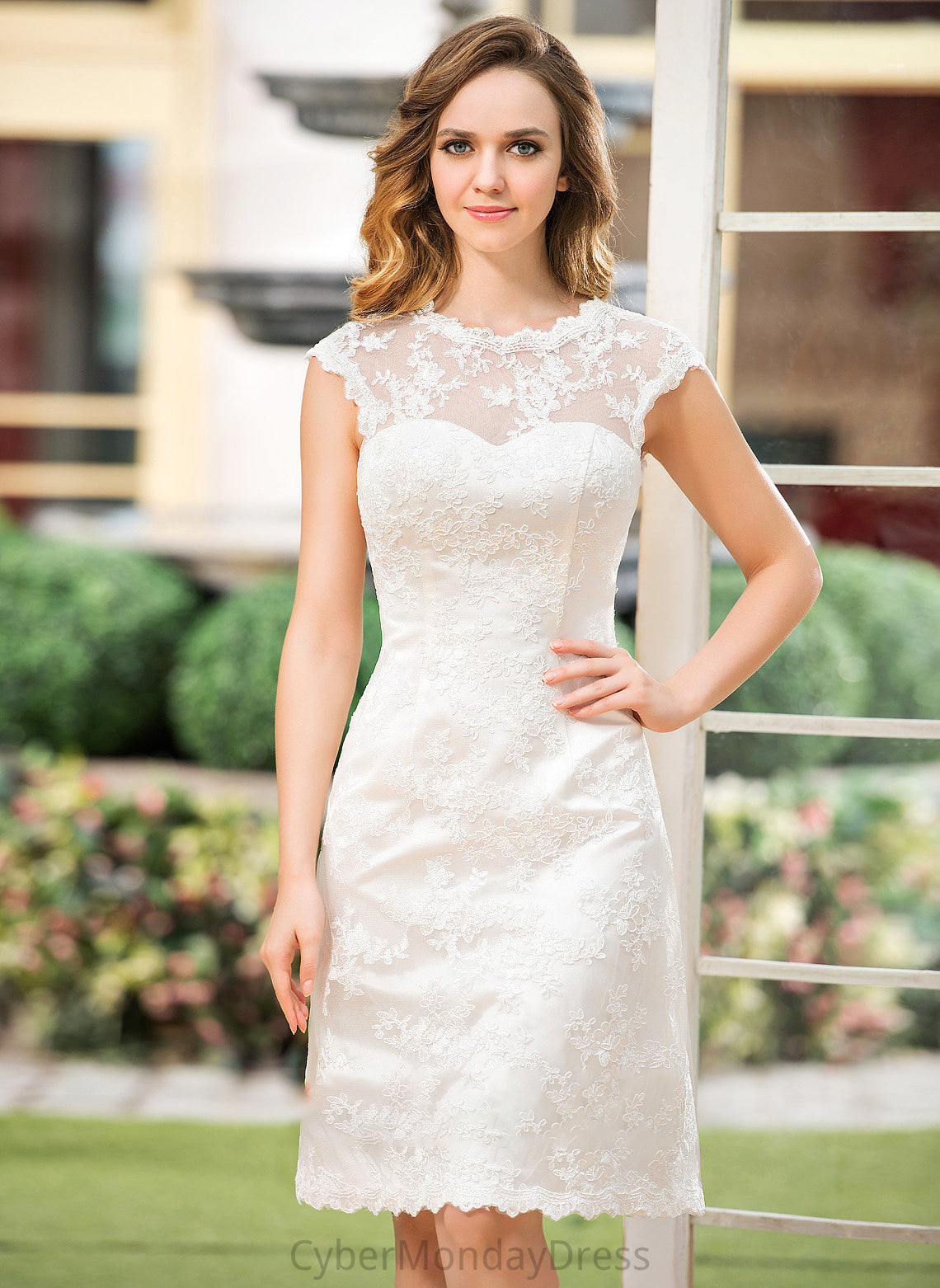 Bailey Scoop Neck Wedding Dresses Knee-Length A-Line Dress Wedding Lace