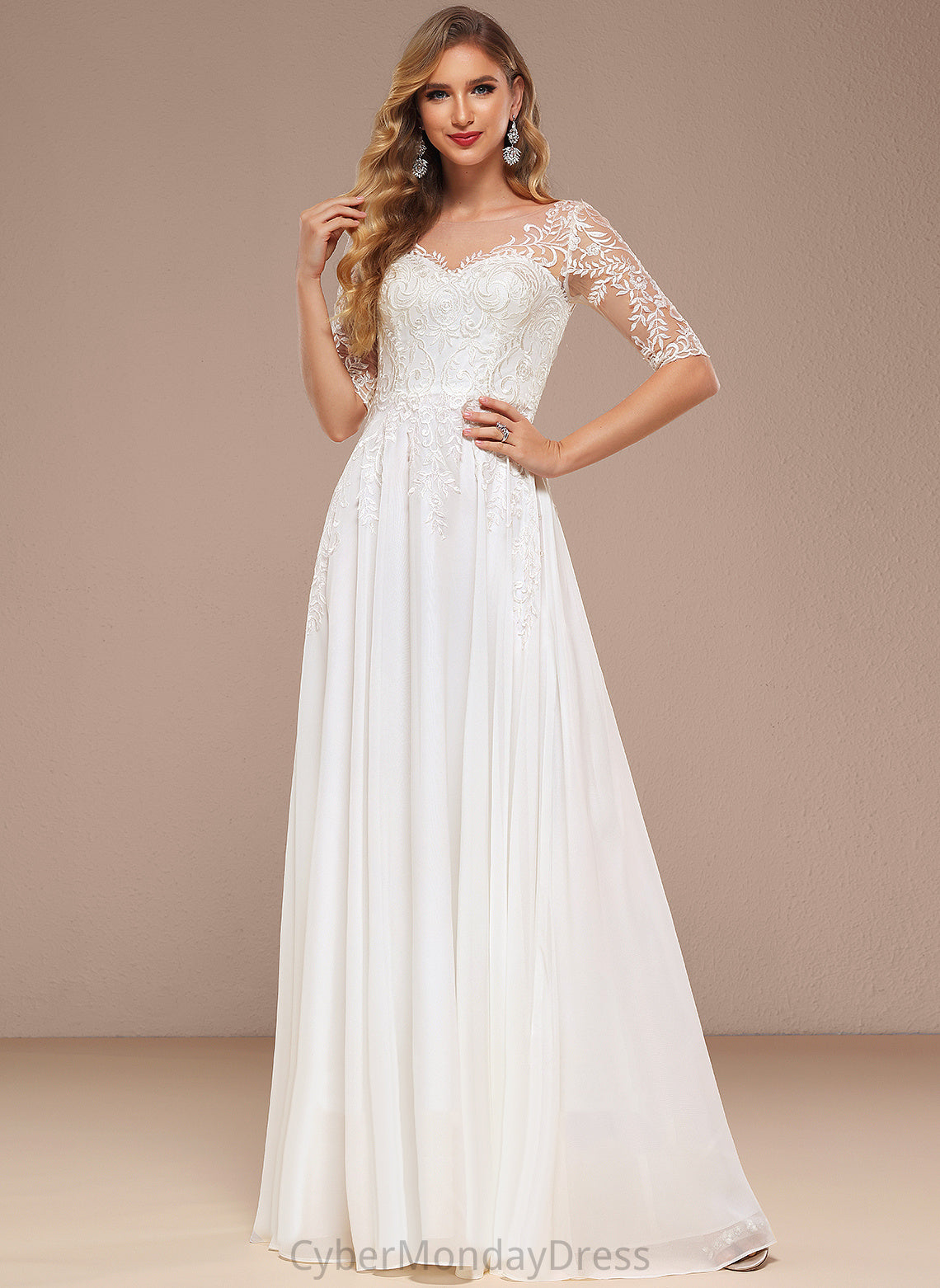 A-Line Dress Lace V-neck Chiffon Wedding Dresses Lailah Wedding Floor-Length