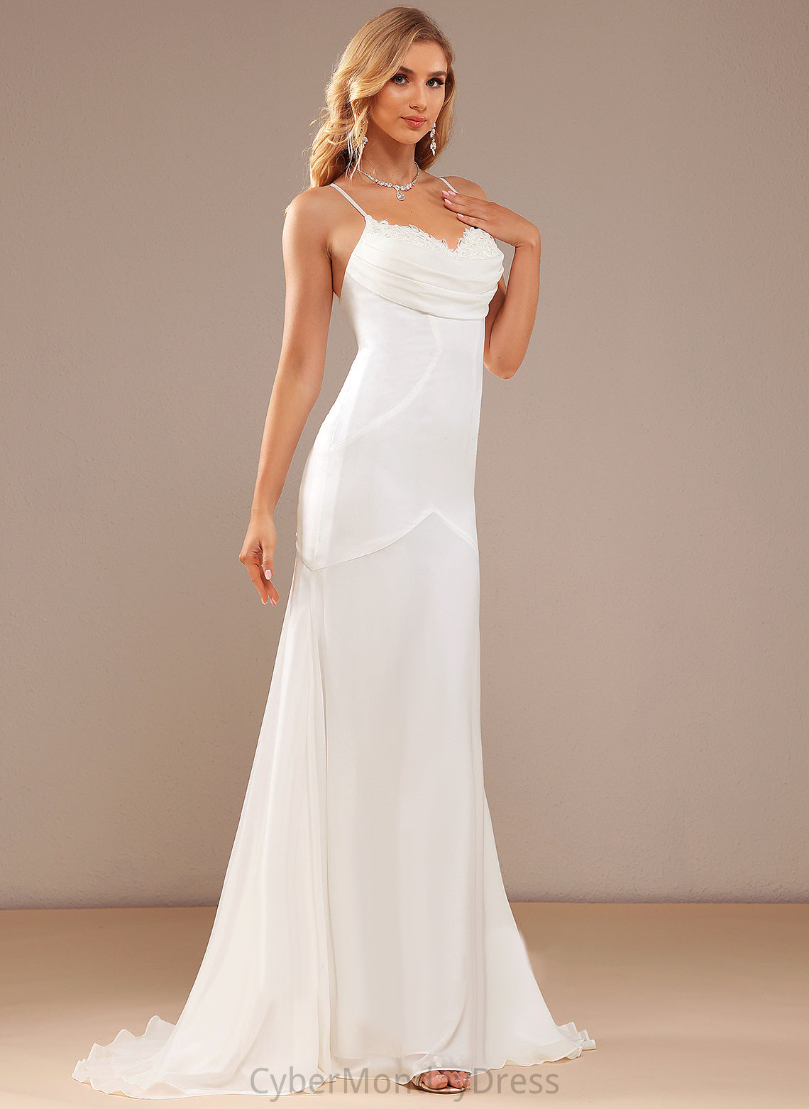 V-neck Dress Lace Wedding Dresses Chiffon Trumpet/Mermaid Train Wedding Karlee Sweep