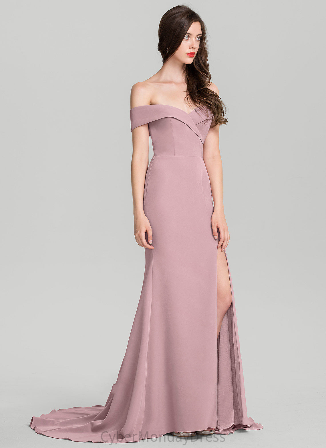 Train Off-the-Shoulder Sweep Rayna Wedding Dresses Sheath/Column Stretch Dress Crepe Wedding