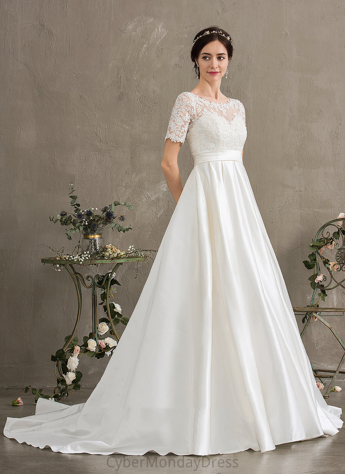 Beading Ball-Gown/Princess Satin Quintina Wedding Sequins Court Pockets With Lace Dress Train Wedding Dresses