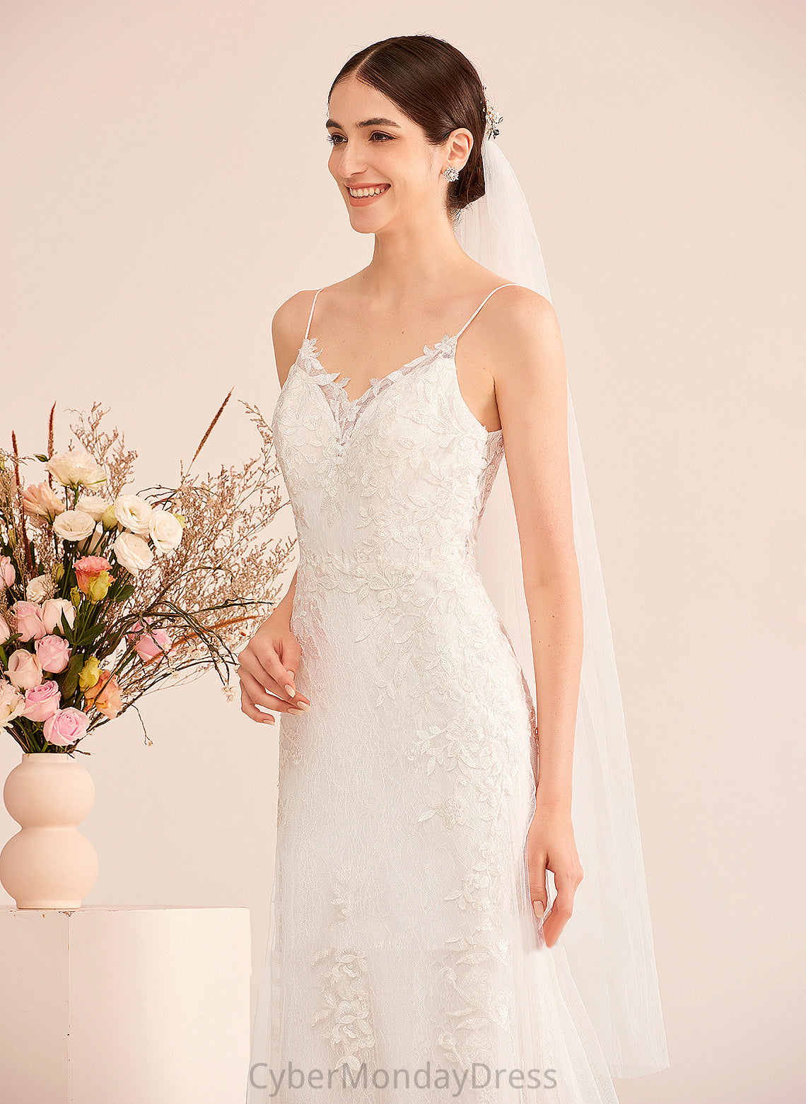 With Maia V-neck Wedding Dress Train Wedding Dresses Lace Court Sequins Tulle A-Line