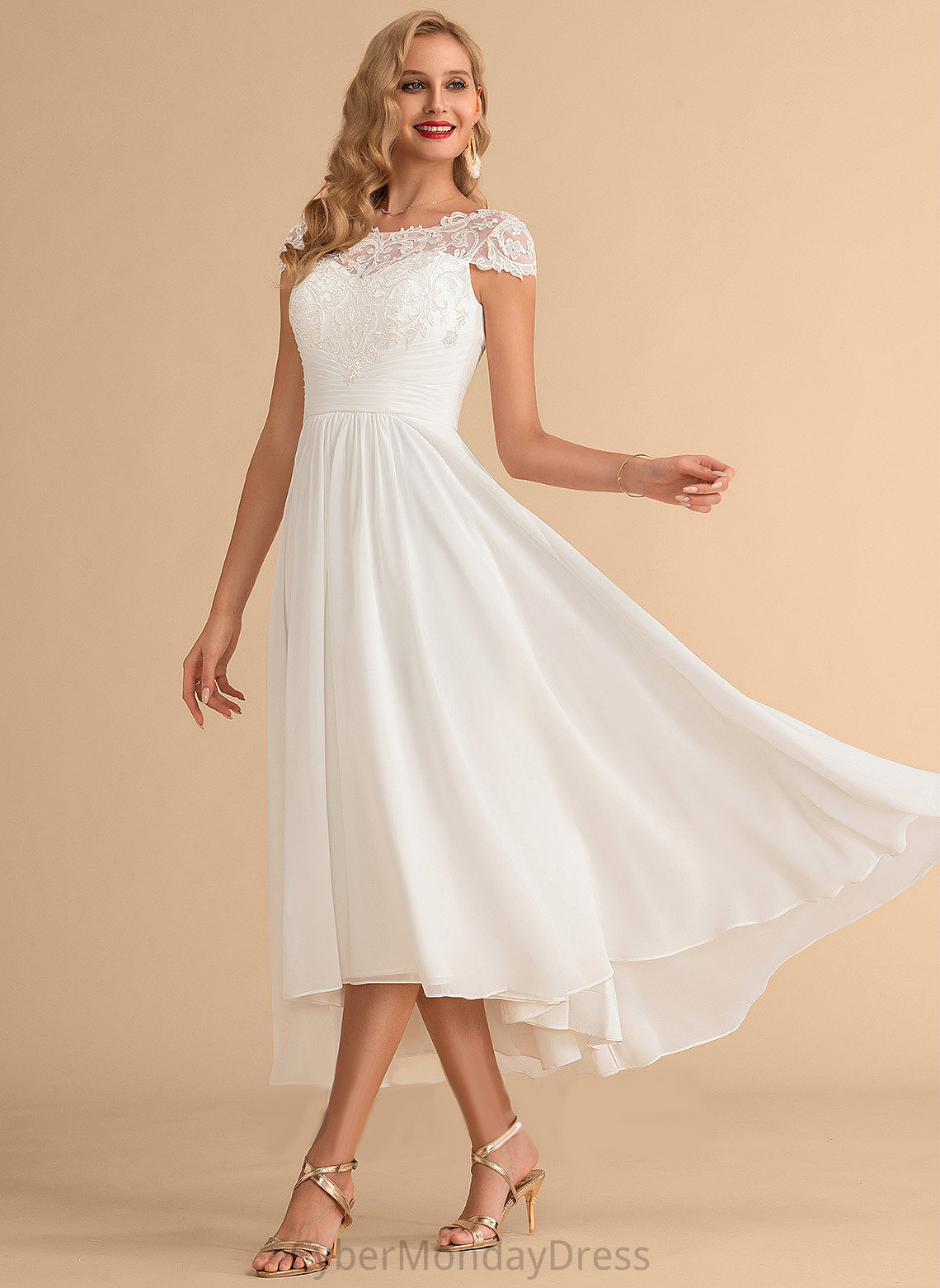 Dress Lace Wedding Wedding Dresses Scoop Asymmetrical Chiffon Lia A-Line Neck