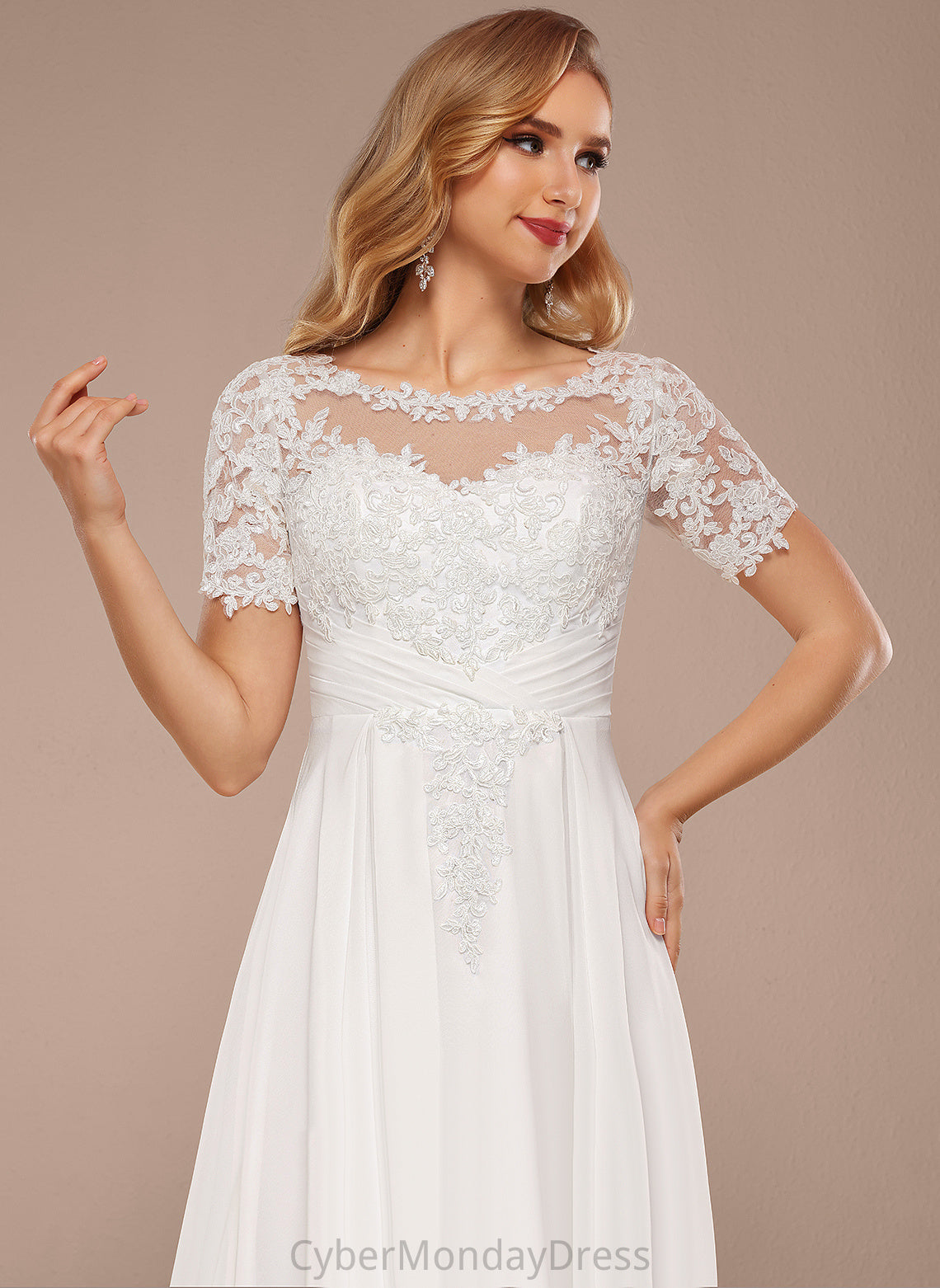 Boat Jaden Wedding Dresses Wedding Neck Asymmetrical A-Line Dress Chiffon Lace