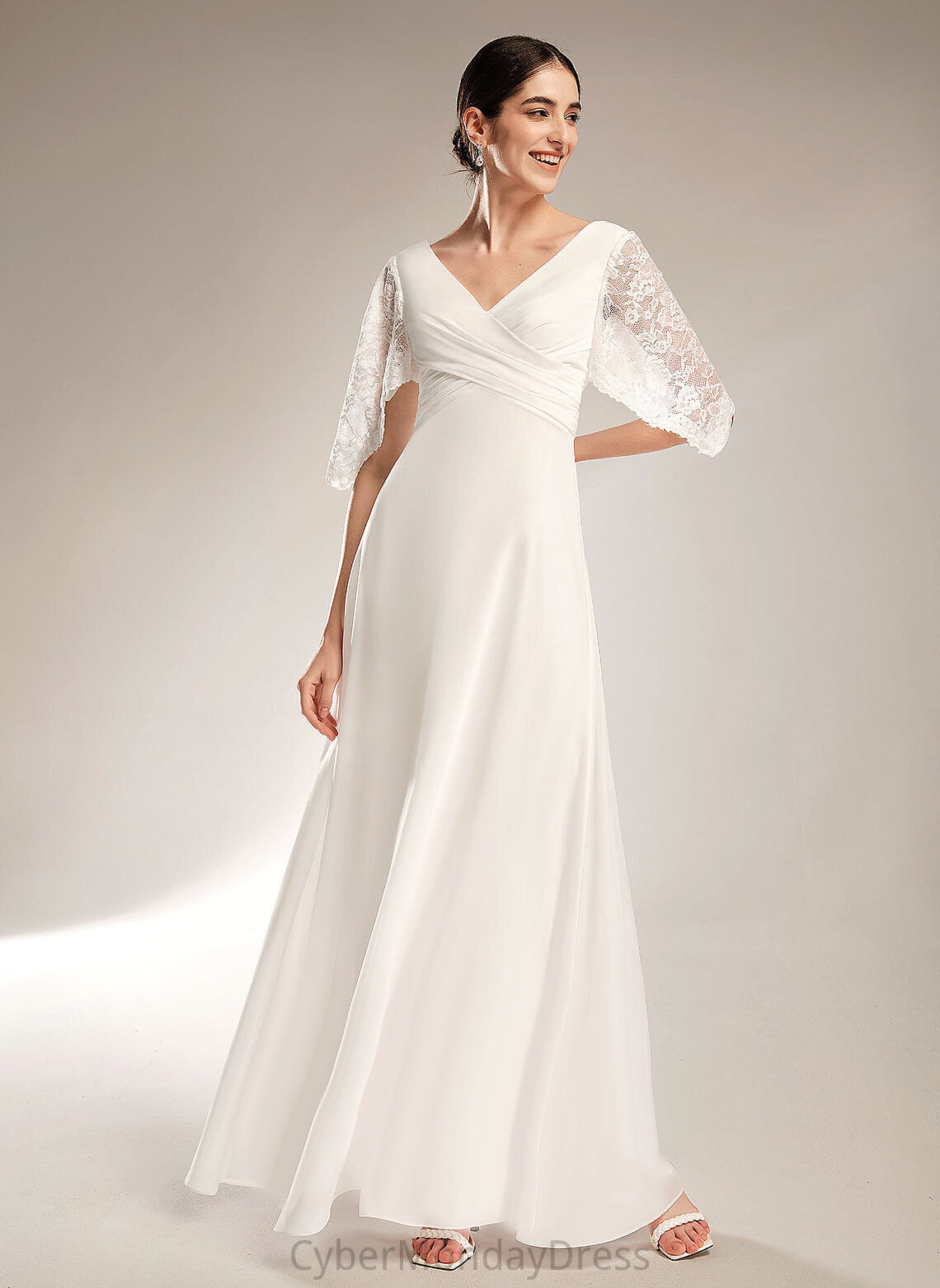 Lace Sheath/Column Wedding Dresses Wedding Jaliyah Chiffon Dress Floor-Length V-neck