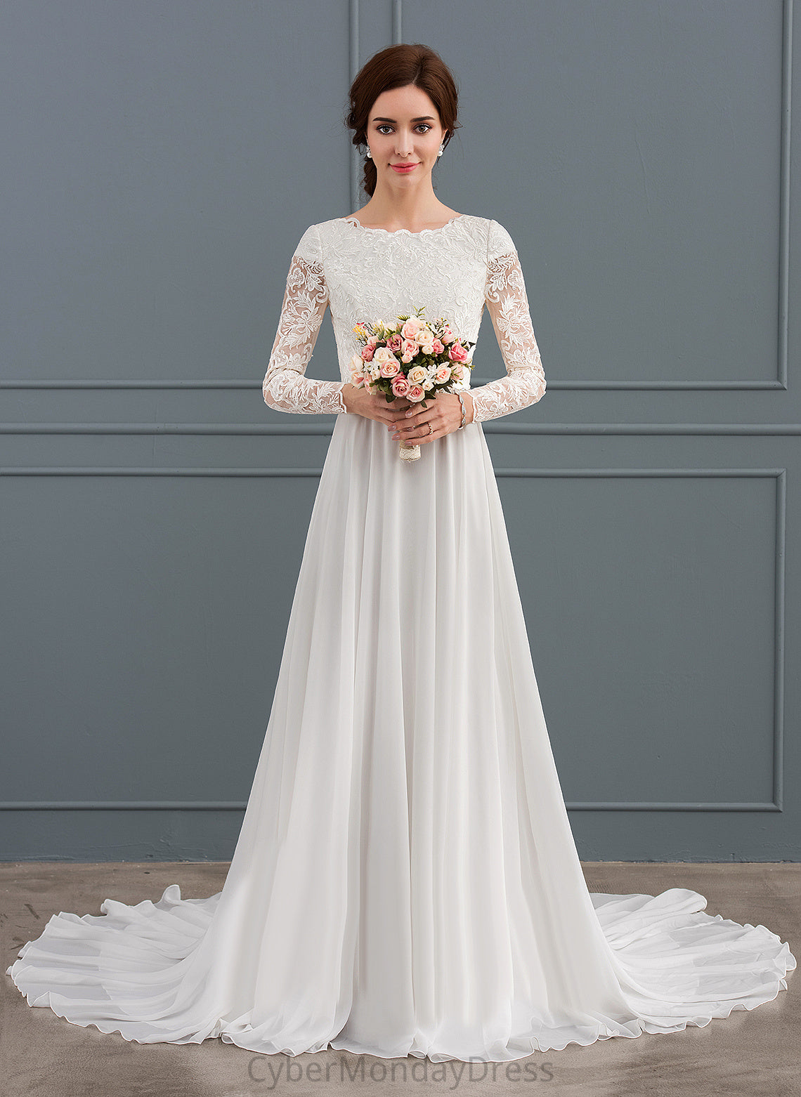 Lace Wedding Train With Chiffon Court Rylee Beading A-Line Dress Wedding Dresses