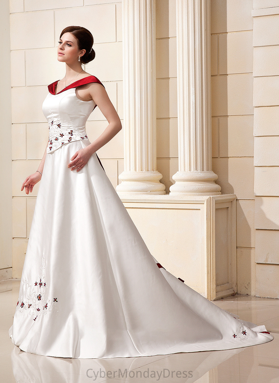 Train Dress Wedding Wedding Dresses Flower(s) Chapel Caylee Satin Beading Ball-Gown/Princess With