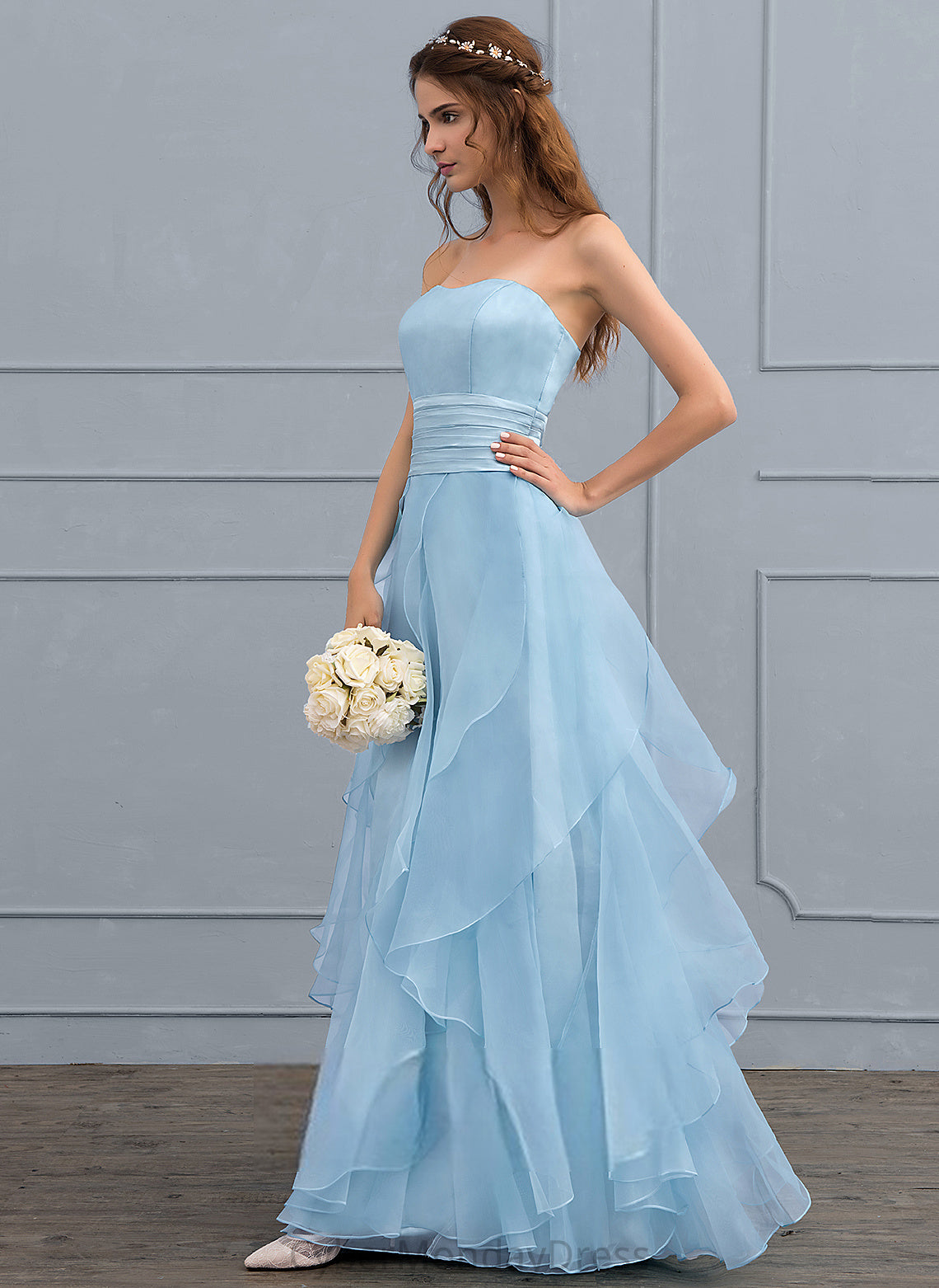 Wedding Ruffles Cascading With A-Line Wedding Dresses Charmeuse Organza Sweetheart Tianna Floor-Length Dress