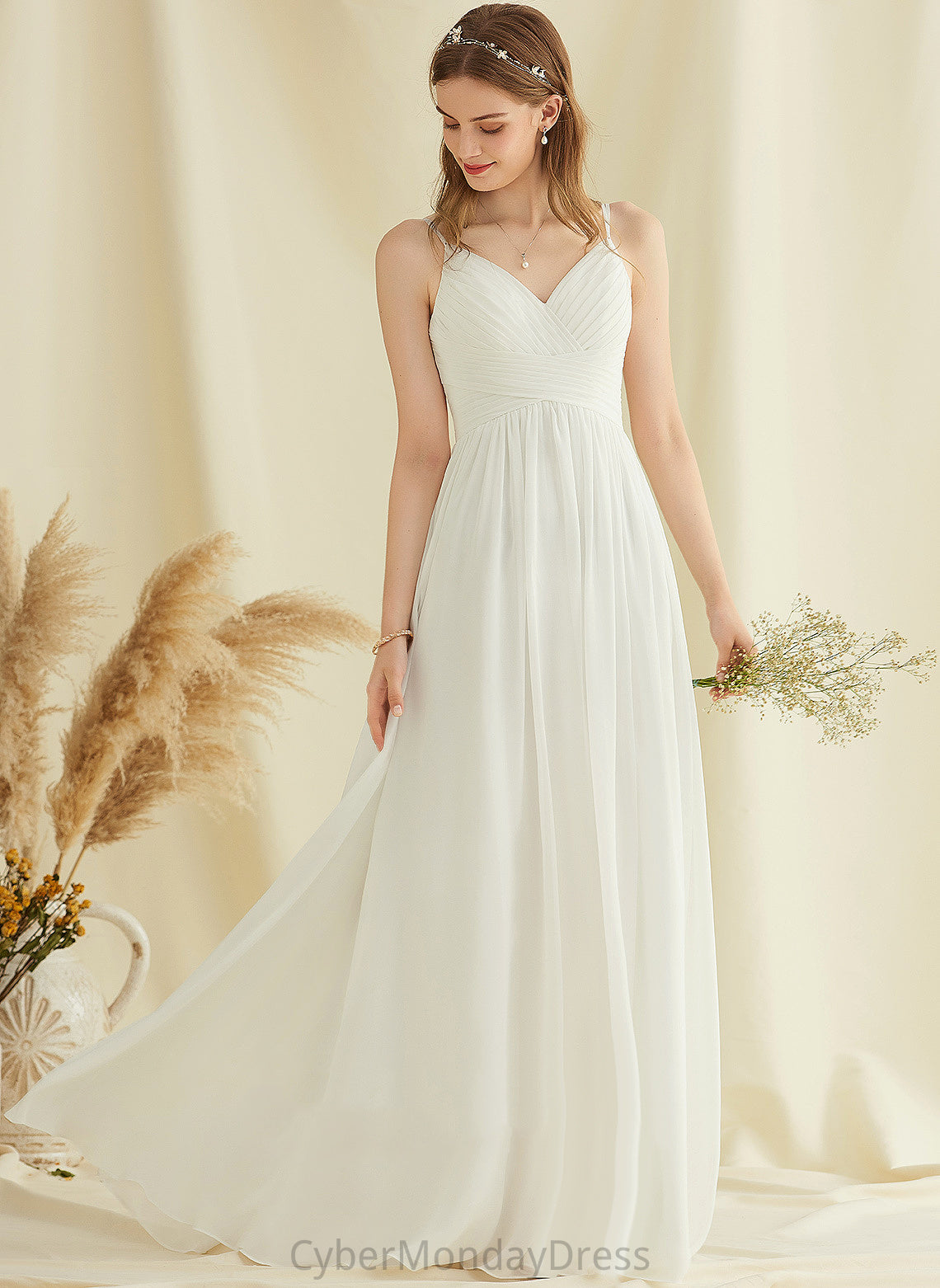 Dress Wedding Dresses A-Line Chiffon V-neck Wedding Floor-Length Serena