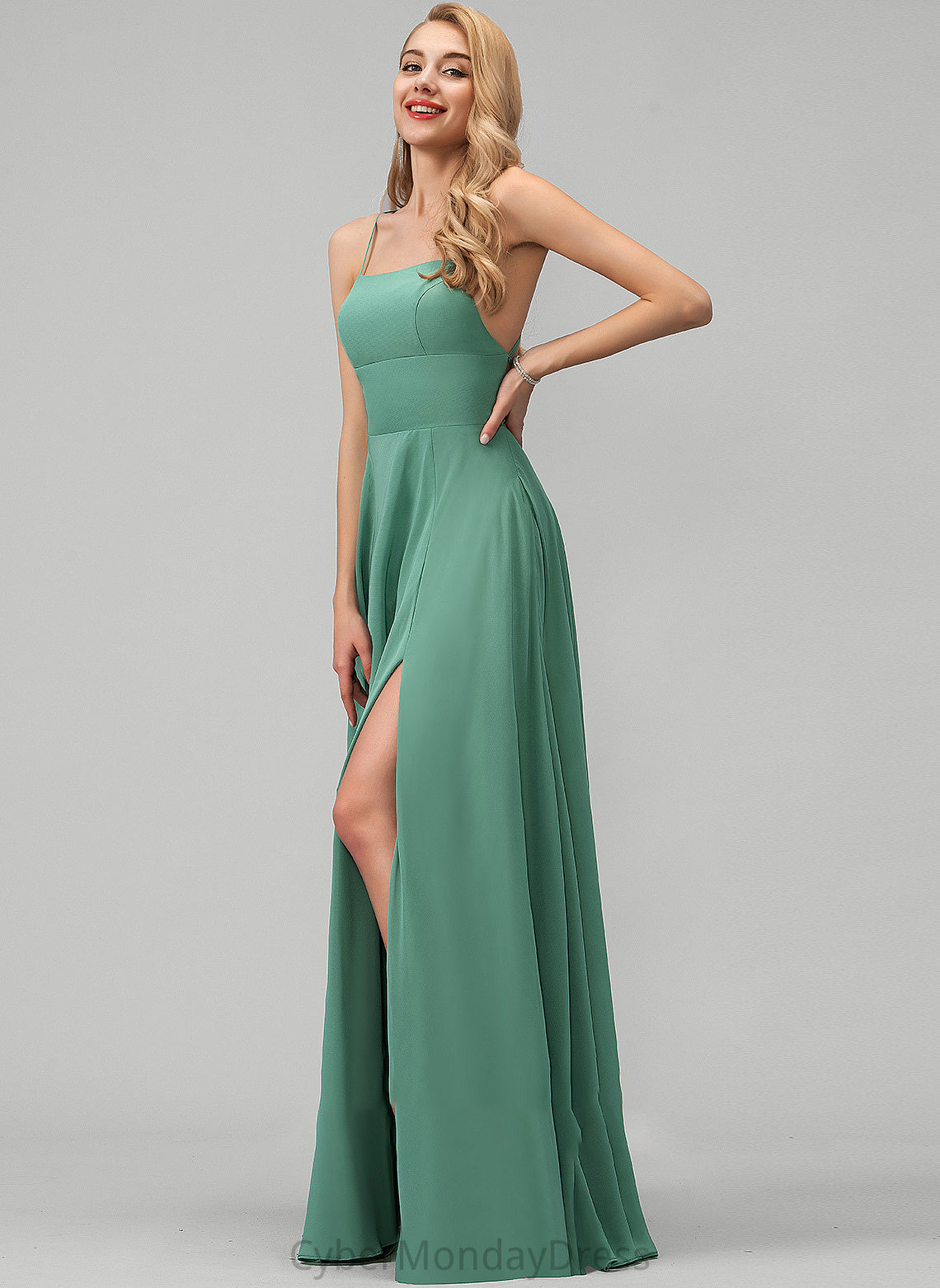 Floor-Length Straps SquareNeckline Length Silhouette Neckline A-Line Fabric Madeline A-Line/Princess Cap Sleeves Floor Length Bridesmaid Dresses