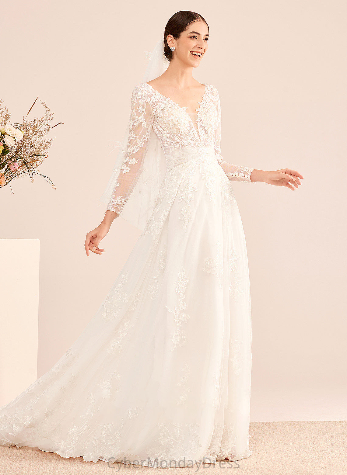 Wedding Dresses Wedding With Sequins Court A-Line Dress Beading Train V-neck Myla