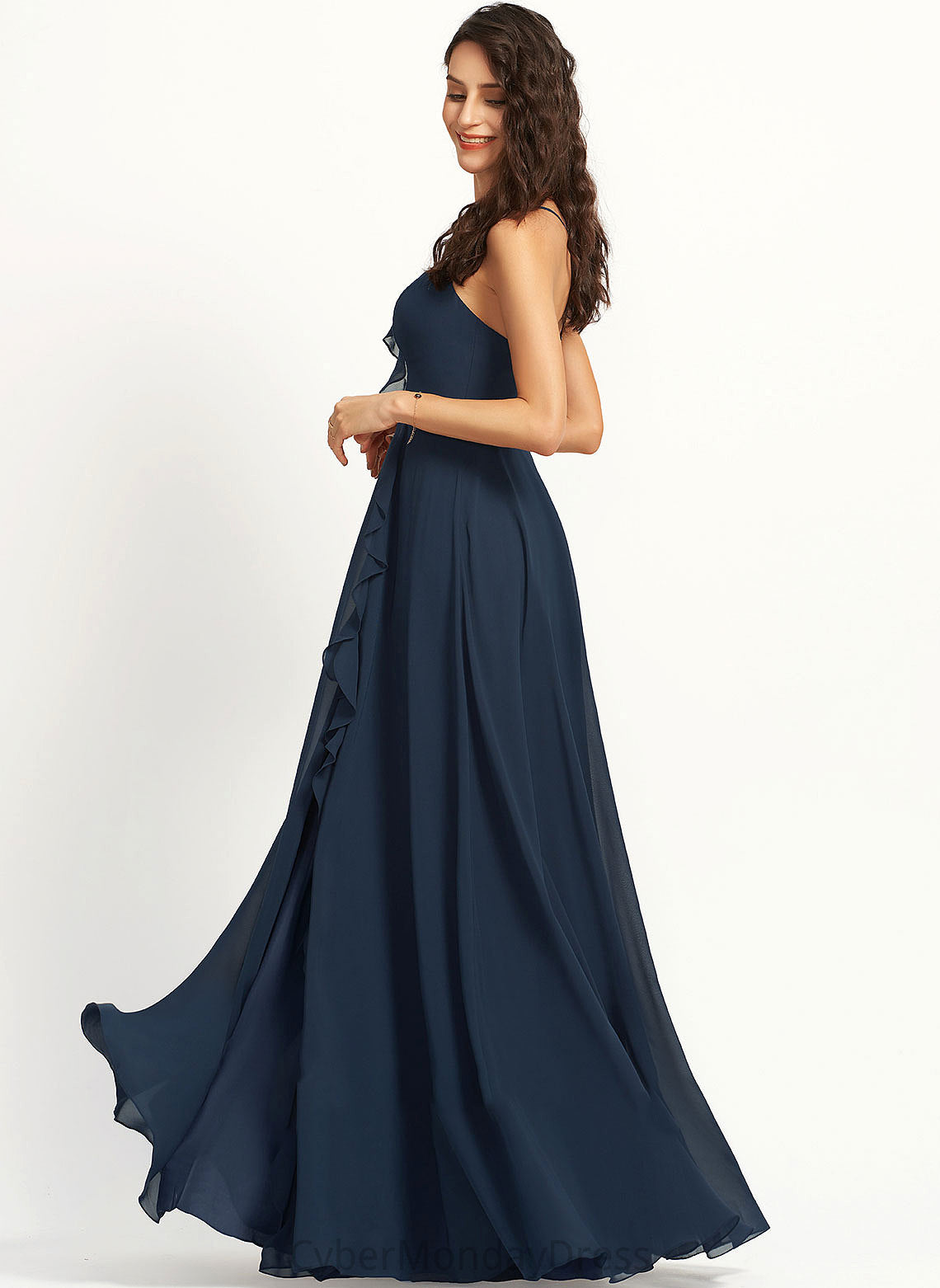 Fabric SplitFront Embellishment Neckline A-Line Silhouette Length V-neck Floor-Length Imani V-Neck Velvet Bridesmaid Dresses