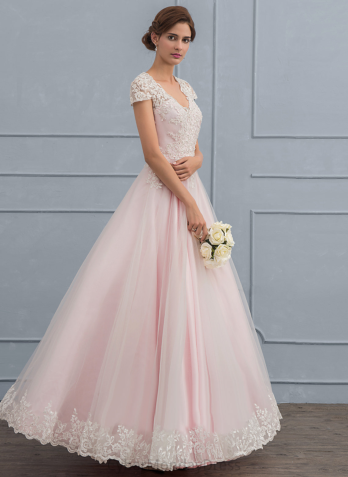 Sequins Wedding Wedding Dresses Lace Ball-Gown/Princess With Beading V-neck Xiomara Floor-Length Dress Tulle