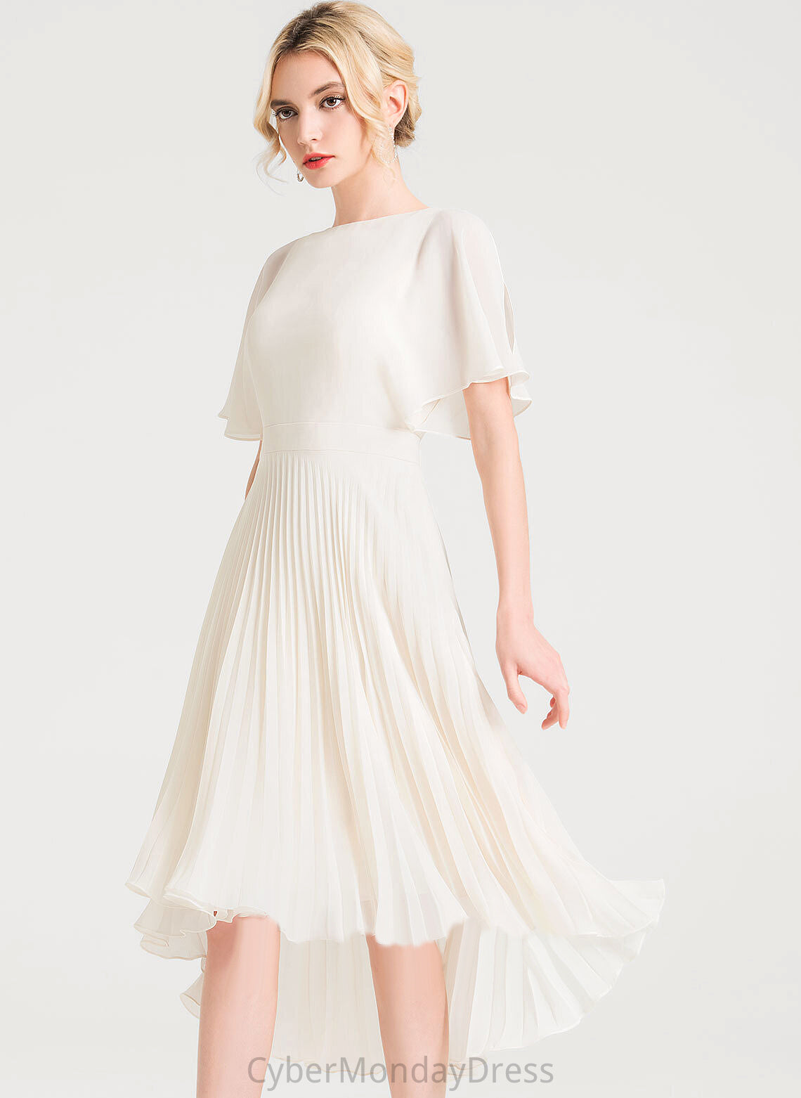 With Wedding Dresses Pleated A-Line Nathalie Dress Wedding Asymmetrical Scoop Chiffon