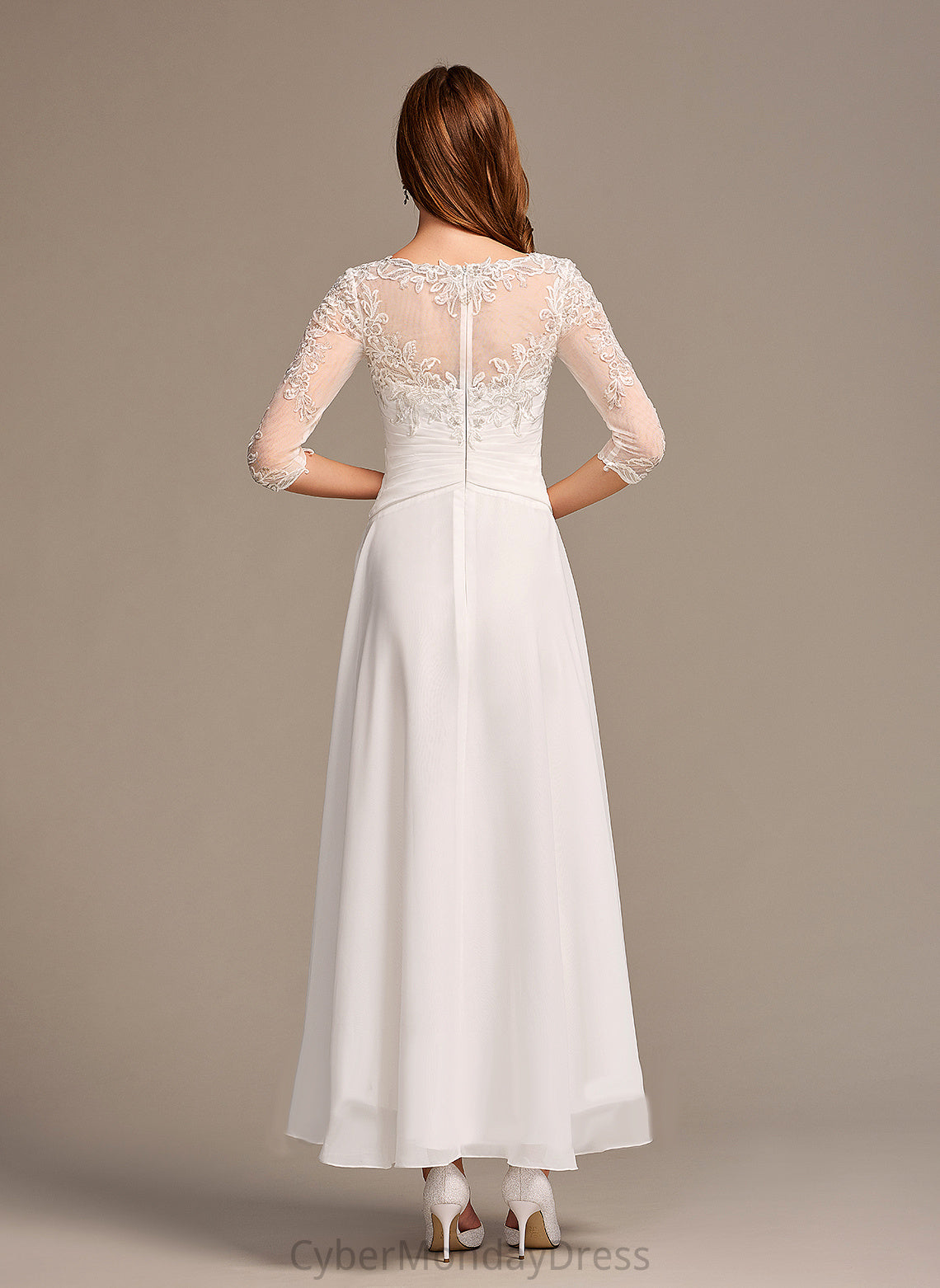 Illusion Wedding Dresses A-Line Asymmetrical Wedding Hanna With Chiffon Lace Dress