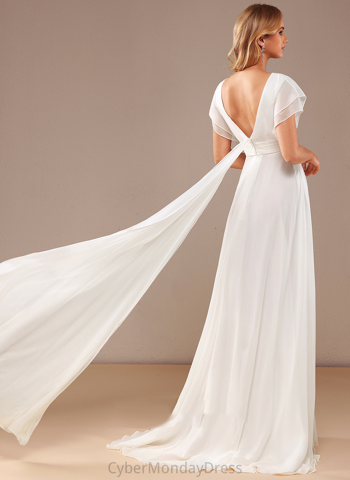 Scoop Dress Arielle Train A-Line Wedding With Beading Wedding Dresses Chiffon Neck Sweep