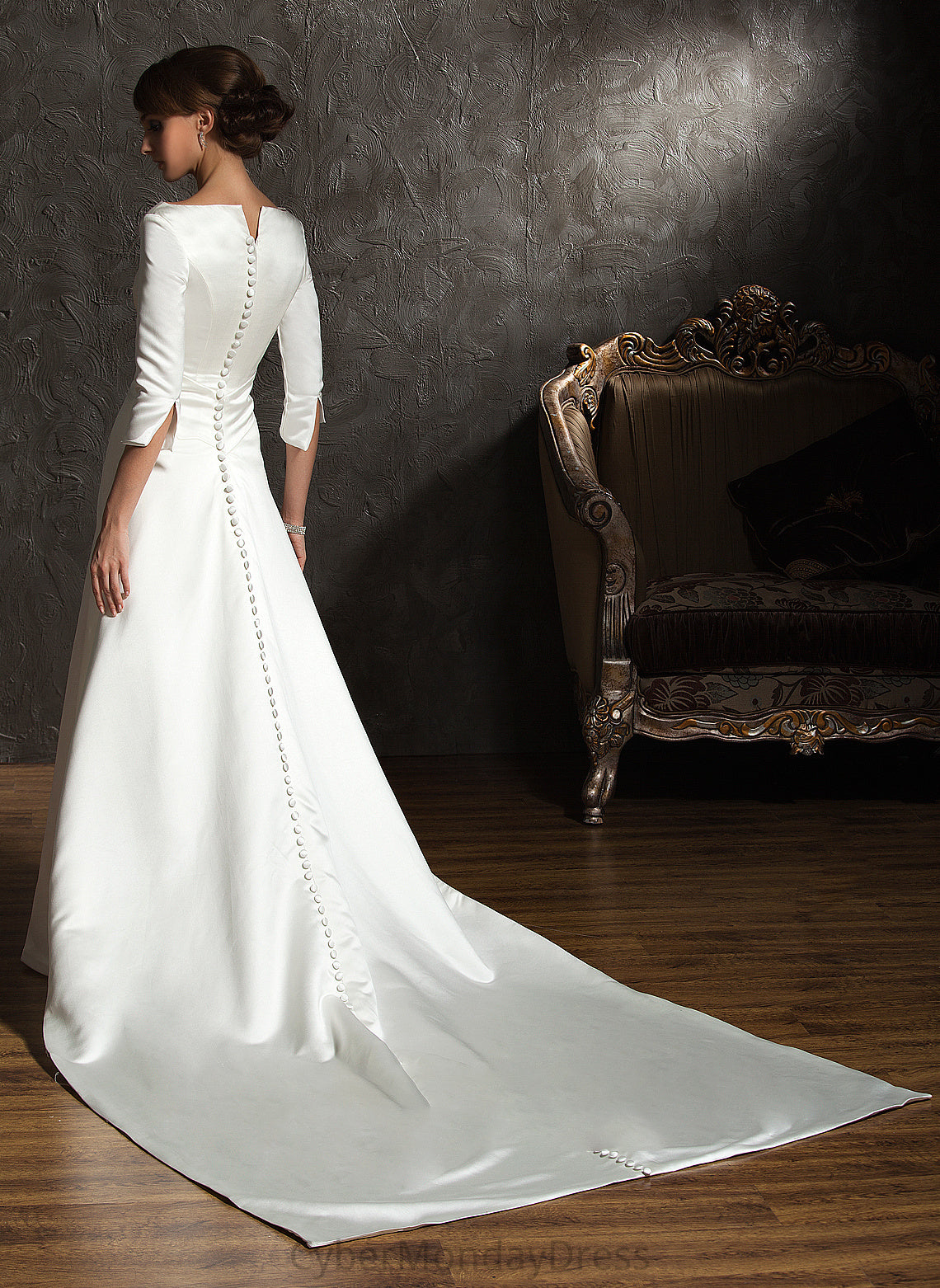 Wedding Dress A-Line Watteau Kaydence Wedding Dresses Train Satin