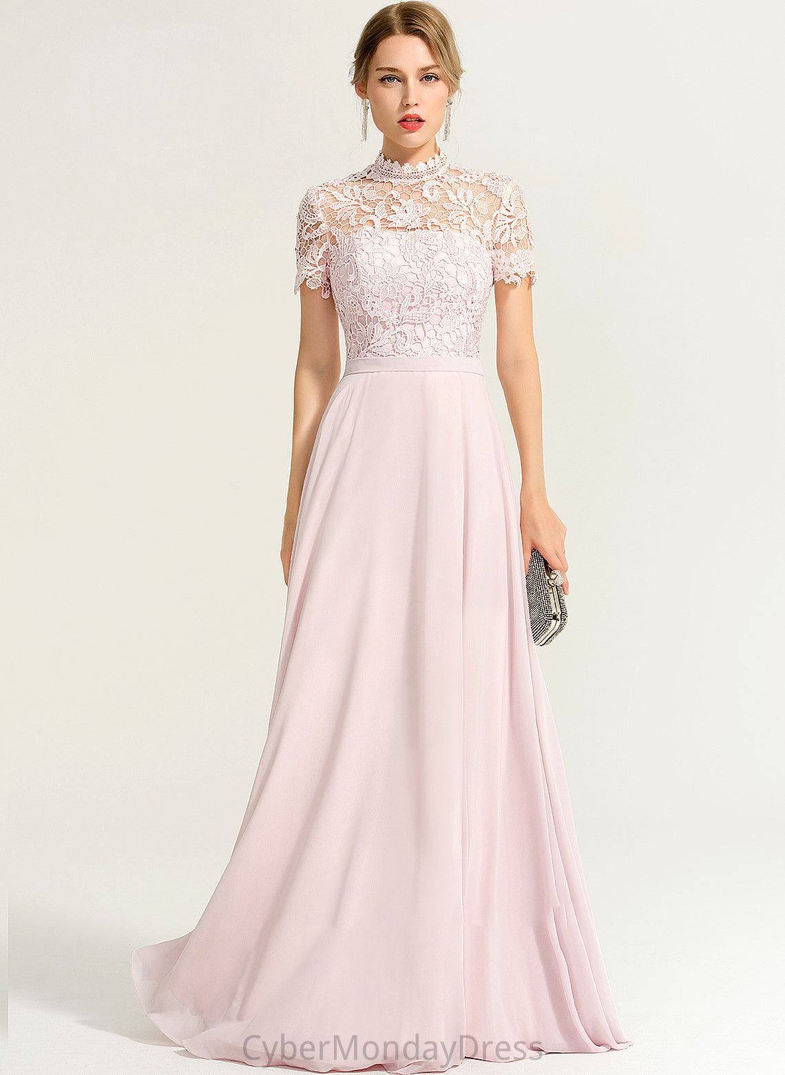 Length Embellishment Silhouette HighNeck Floor-Length A-Line Sequins Fabric Neckline Essence Bridesmaid Dresses