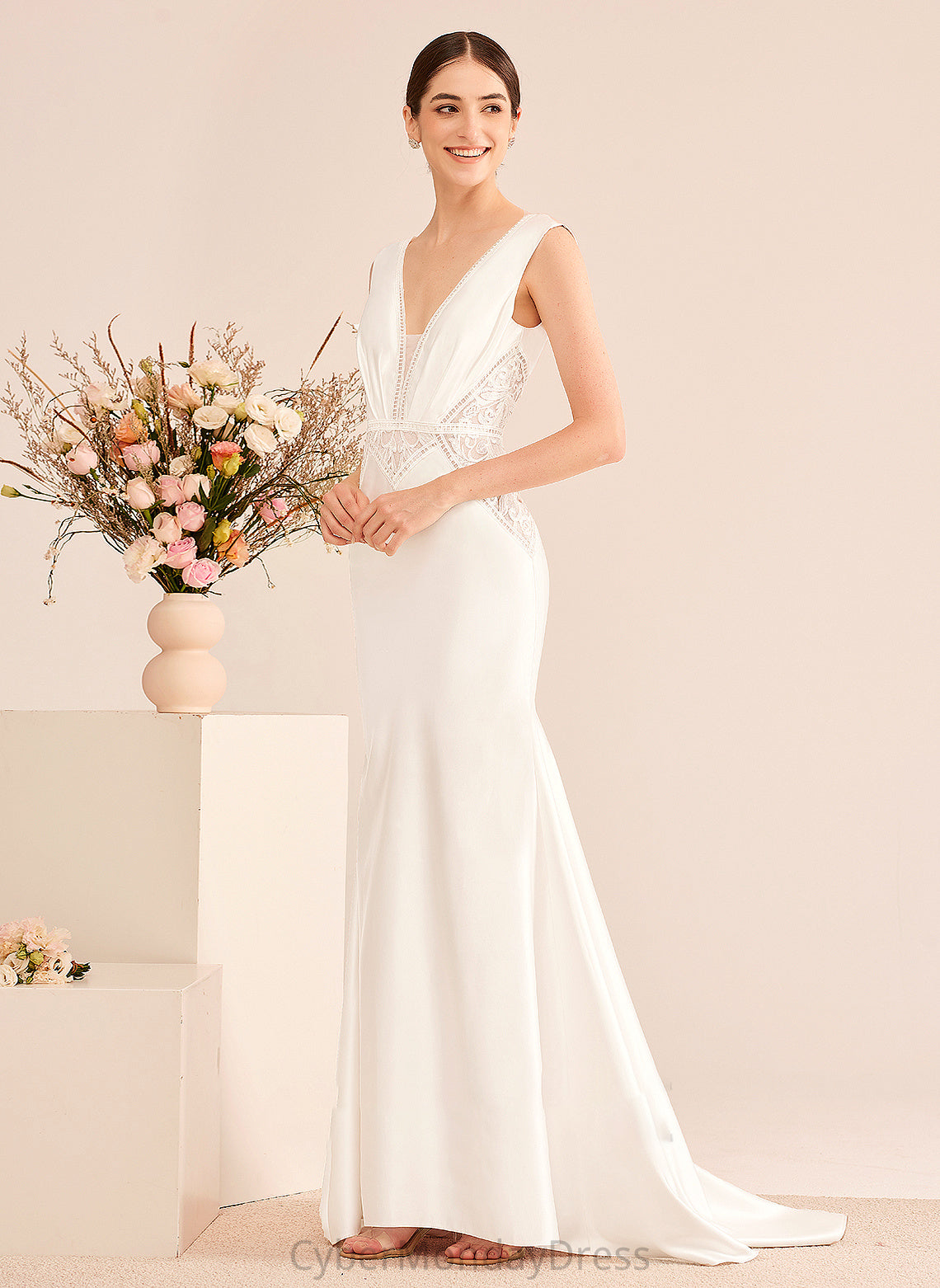 Dress Sequins Keely Wedding Train Trumpet/Mermaid With Court V-neck Wedding Dresses