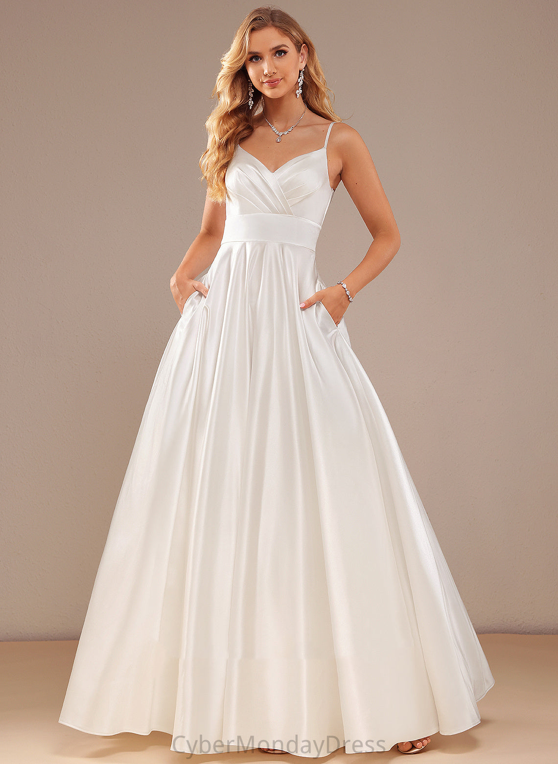 Wedding Ball-Gown/Princess Aiyana Wedding Dresses Pockets V-neck With Floor-Length Dress Satin