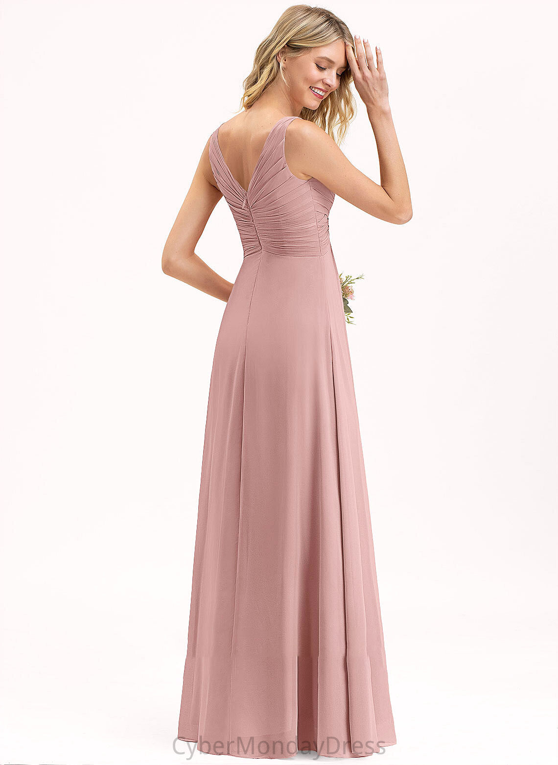 V-neck Silhouette Length Ruffle Embellishment Floor-Length A-Line Neckline Fabric Emerson A-Line/Princess Knee Length Bridesmaid Dresses