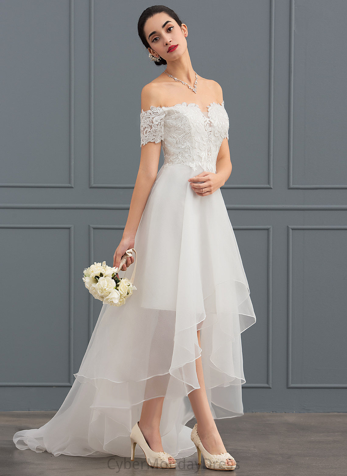 Wedding Dresses Lace With Emilia Dress Asymmetrical Wedding Sequins A-Line Organza