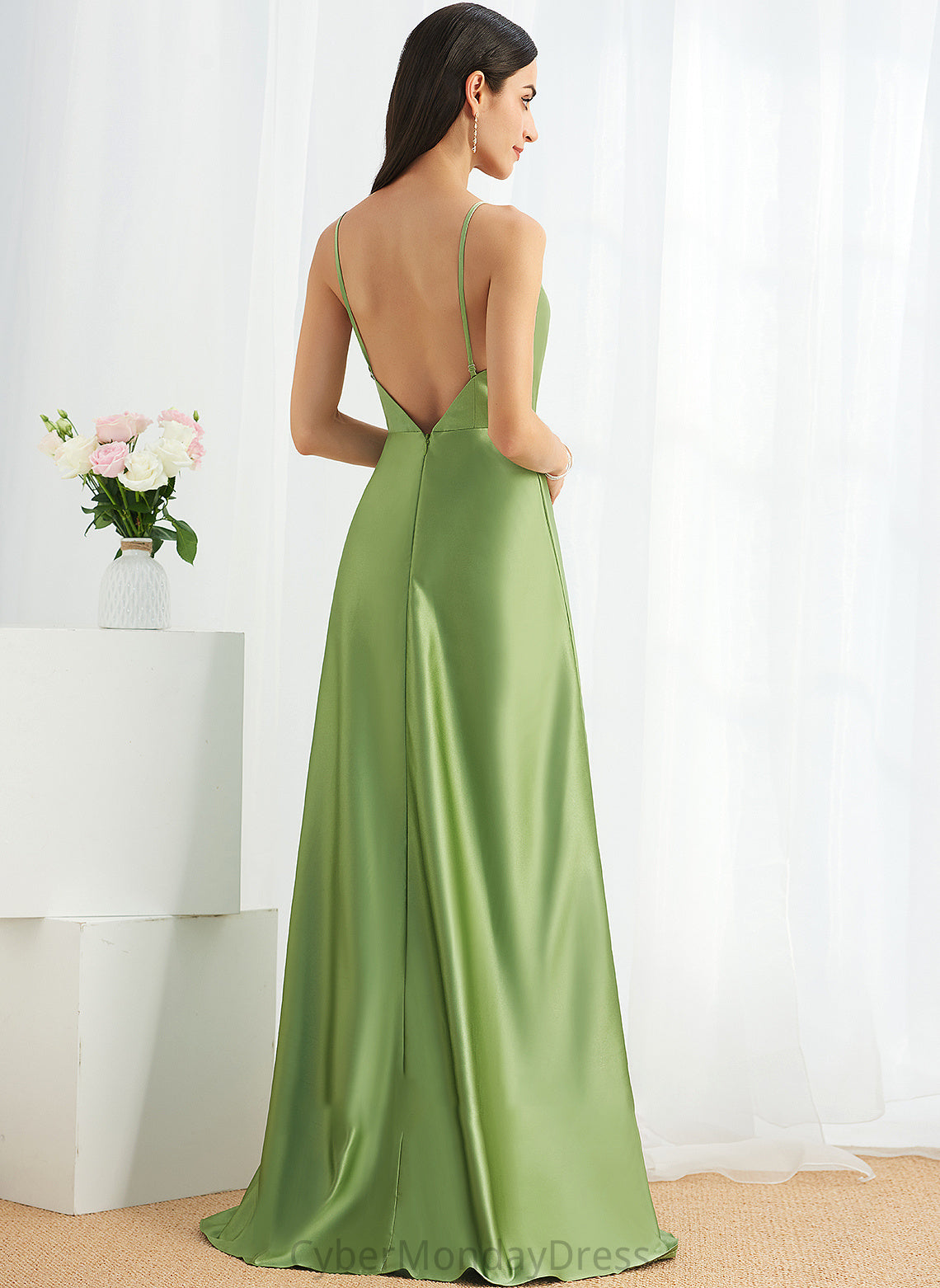 CowlNeck SplitFront Embellishment Length Silhouette Fabric Floor-Length Neckline A-Line Jessica Bridesmaid Dresses