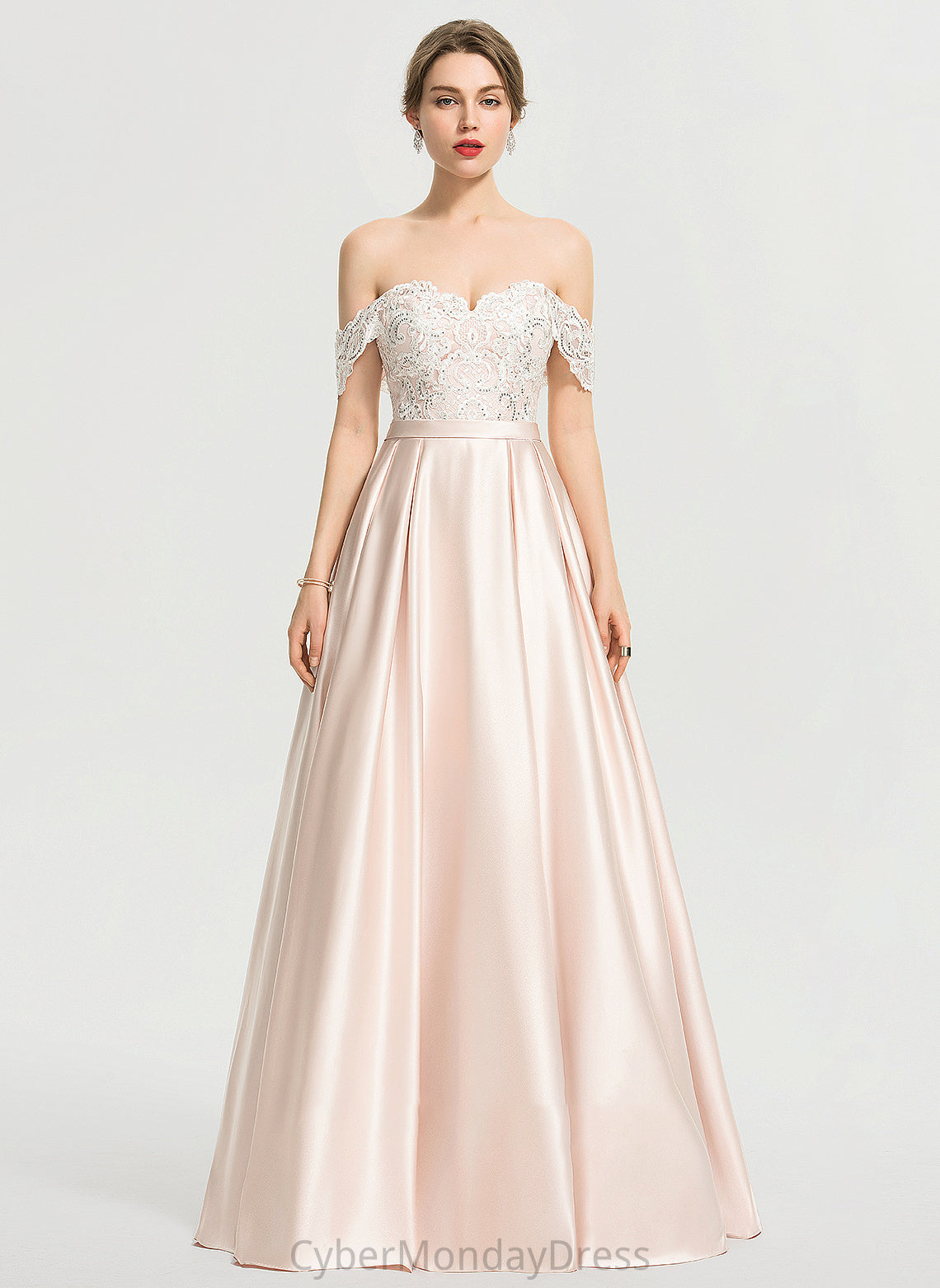 Madyson Off-the-Shoulder Floor-Length Sequins Wedding With Wedding Dresses Ball-Gown/Princess Dress Satin