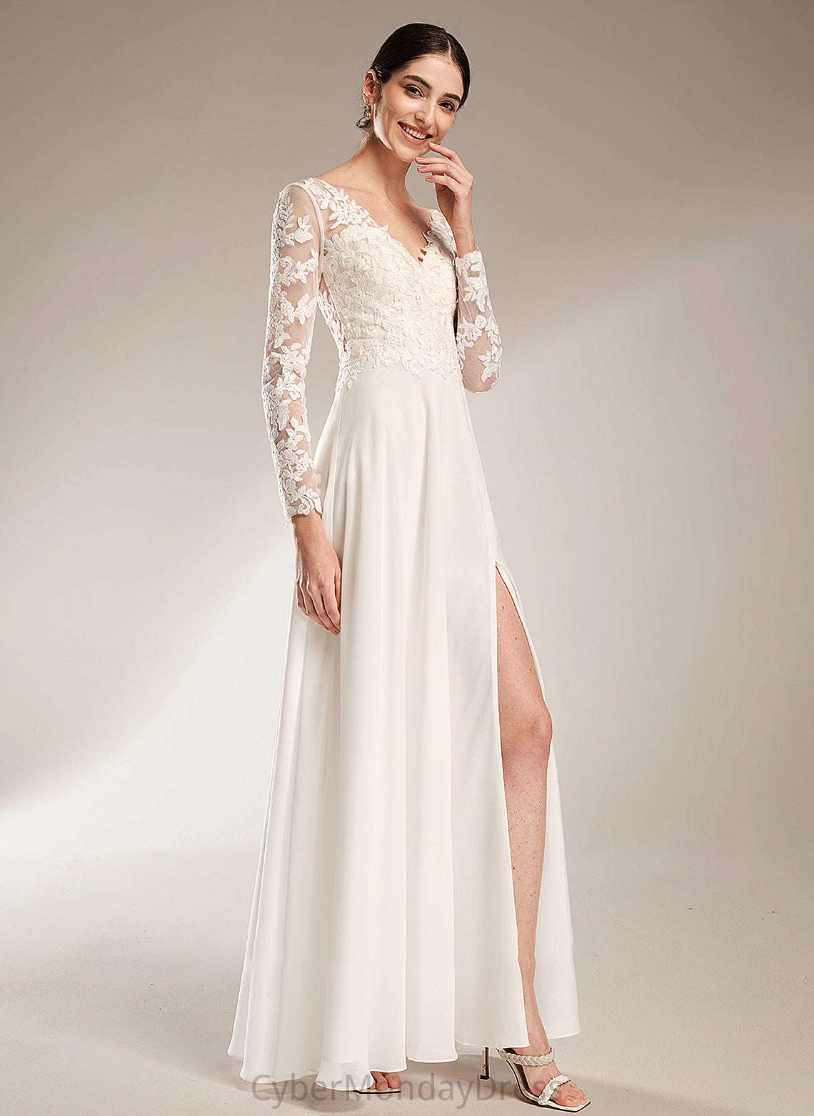 Alejandra V-neck Front Split Wedding Dress Wedding Dresses Floor-Length With A-Line