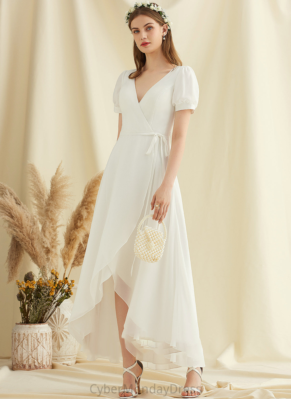 Asymmetrical V-neck Dress Wedding Chiffon Kelly A-Line Wedding Dresses