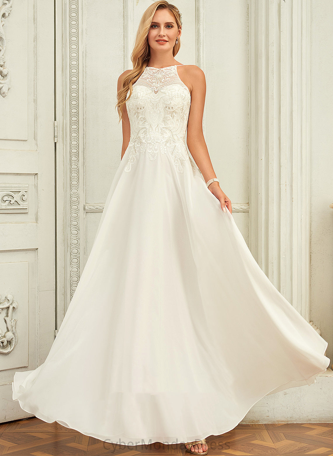 Wedding Chiffon A-Line Britney Lace Dress Scoop Wedding Dresses Floor-Length