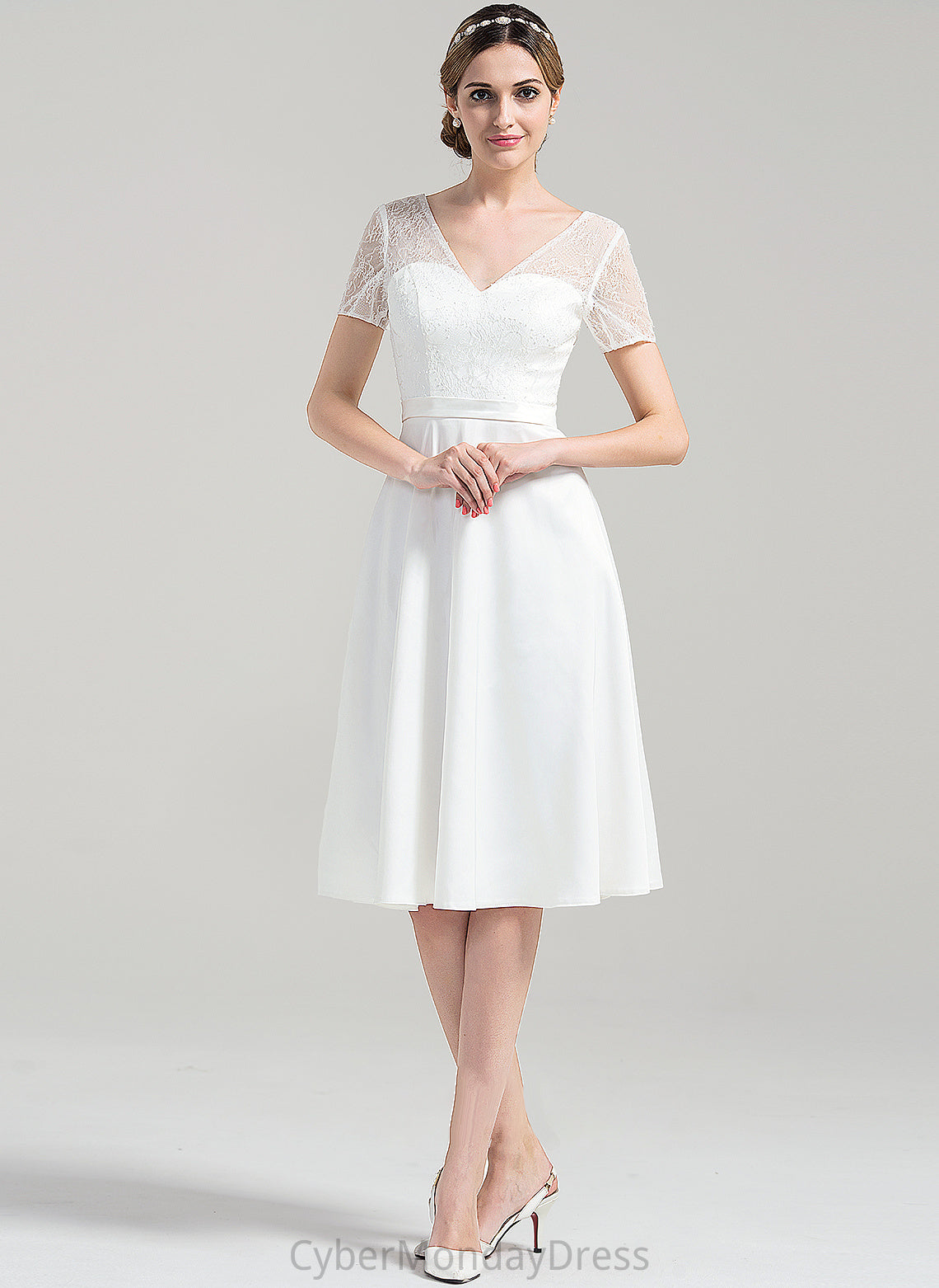 Wedding Dresses Jasmine Knee-Length Dress A-Line Wedding Satin V-neck