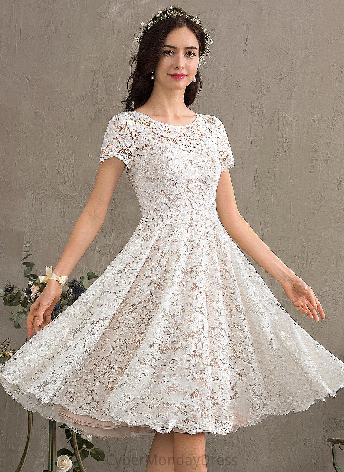 Dress Neck Wedding Wedding Dresses A-Line Knee-Length Sara Scoop Lace