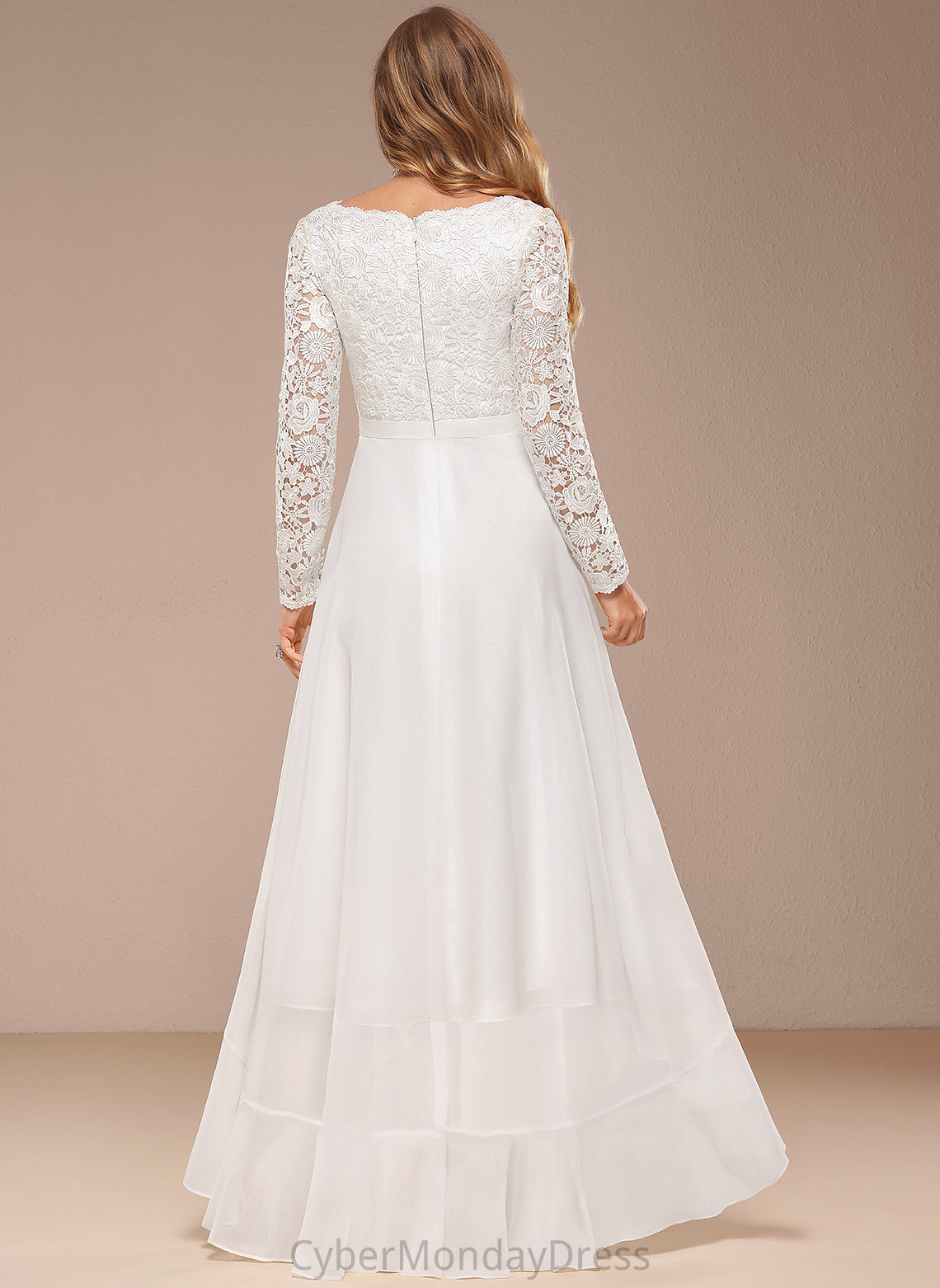 Deja Wedding Asymmetrical Lace Wedding Dresses A-Line Dress V-neck Chiffon