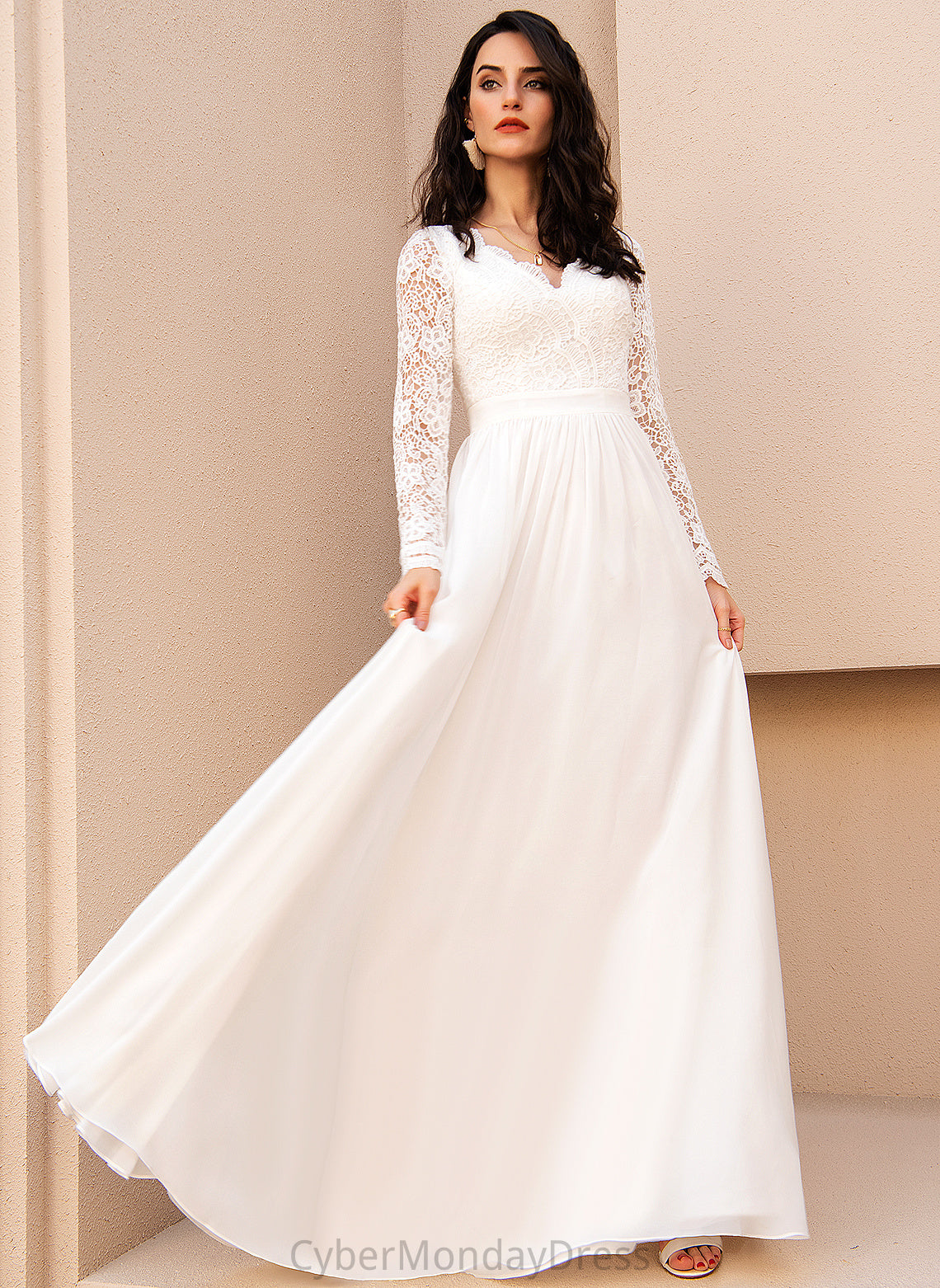 Lace Haleigh V-neck A-Line Wedding Dresses Wedding Floor-Length Chiffon Dress