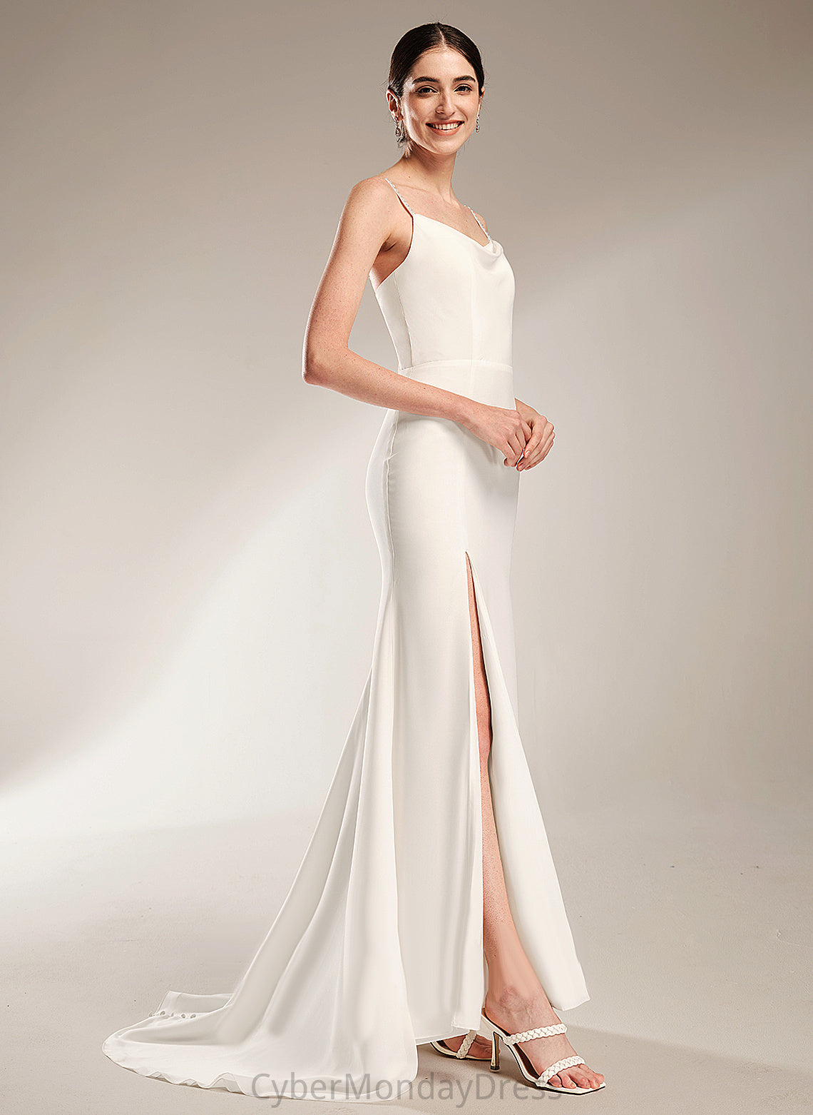 Wedding Neck Court Chiffon Beading Train A-Line Isabell Dress Cowl With Wedding Dresses