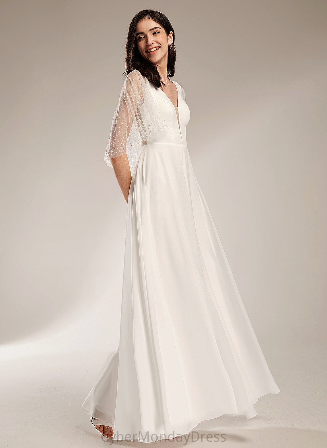 Dress Wedding With Chiffon Kailey Floor-Length V-neck Beading A-Line Wedding Dresses