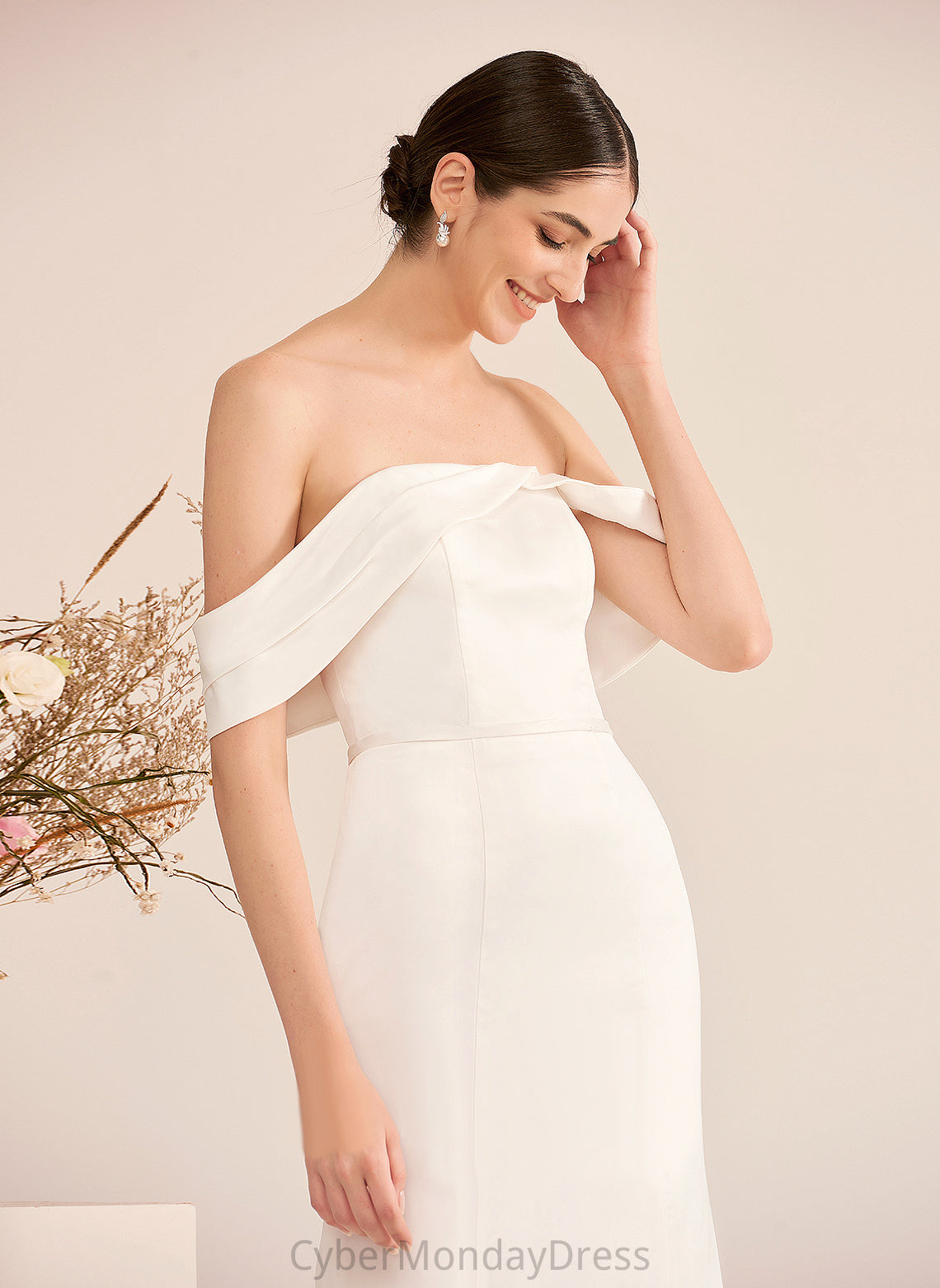 Wedding Sweep Carlee Dress Off-the-Shoulder Wedding Dresses Train Satin With Trumpet/Mermaid Ruffle