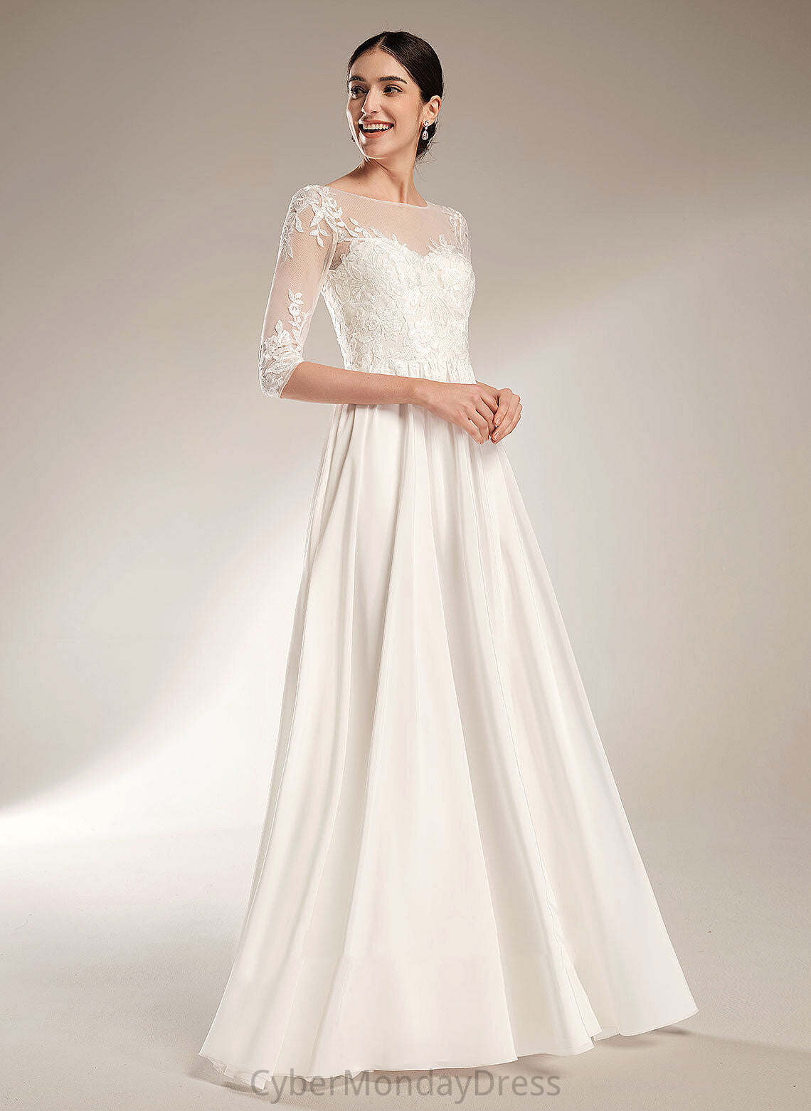 A-Line With Dress Sweep Train Chiffon Wedding Dresses Logan Sequins Wedding Illusion