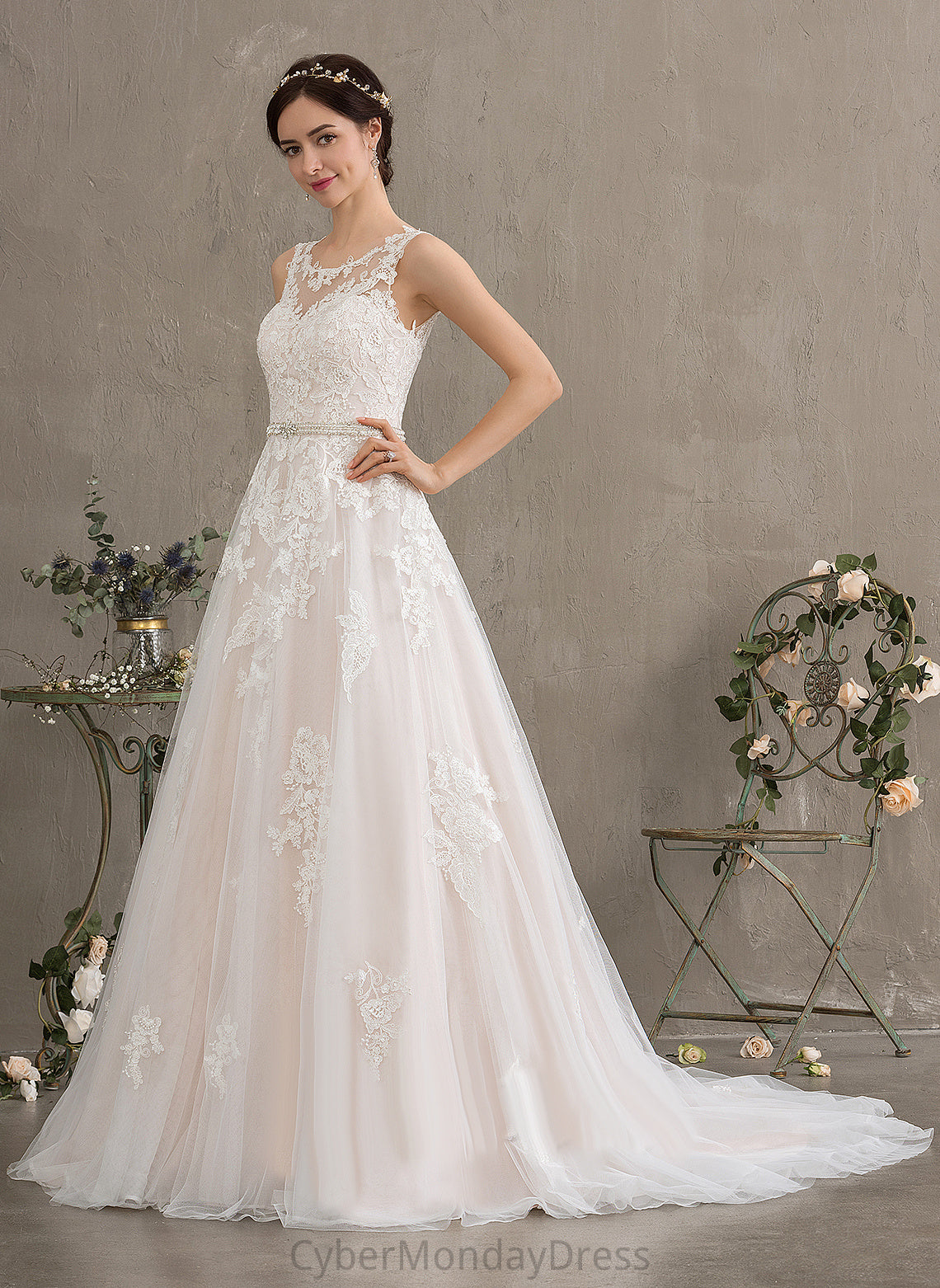 Tulle Neck Scoop Amaris Wedding Dresses With Sequins Court Dress Ball-Gown/Princess Wedding Beading Lace Train