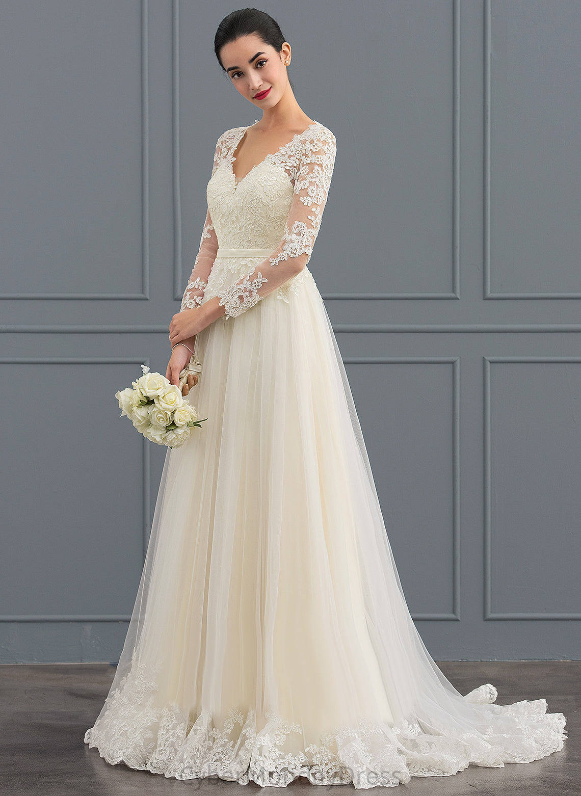 Wedding Dresses Ball-Gown/Princess Lace Jaslyn Dress Wedding Tulle V-neck Train Sweep